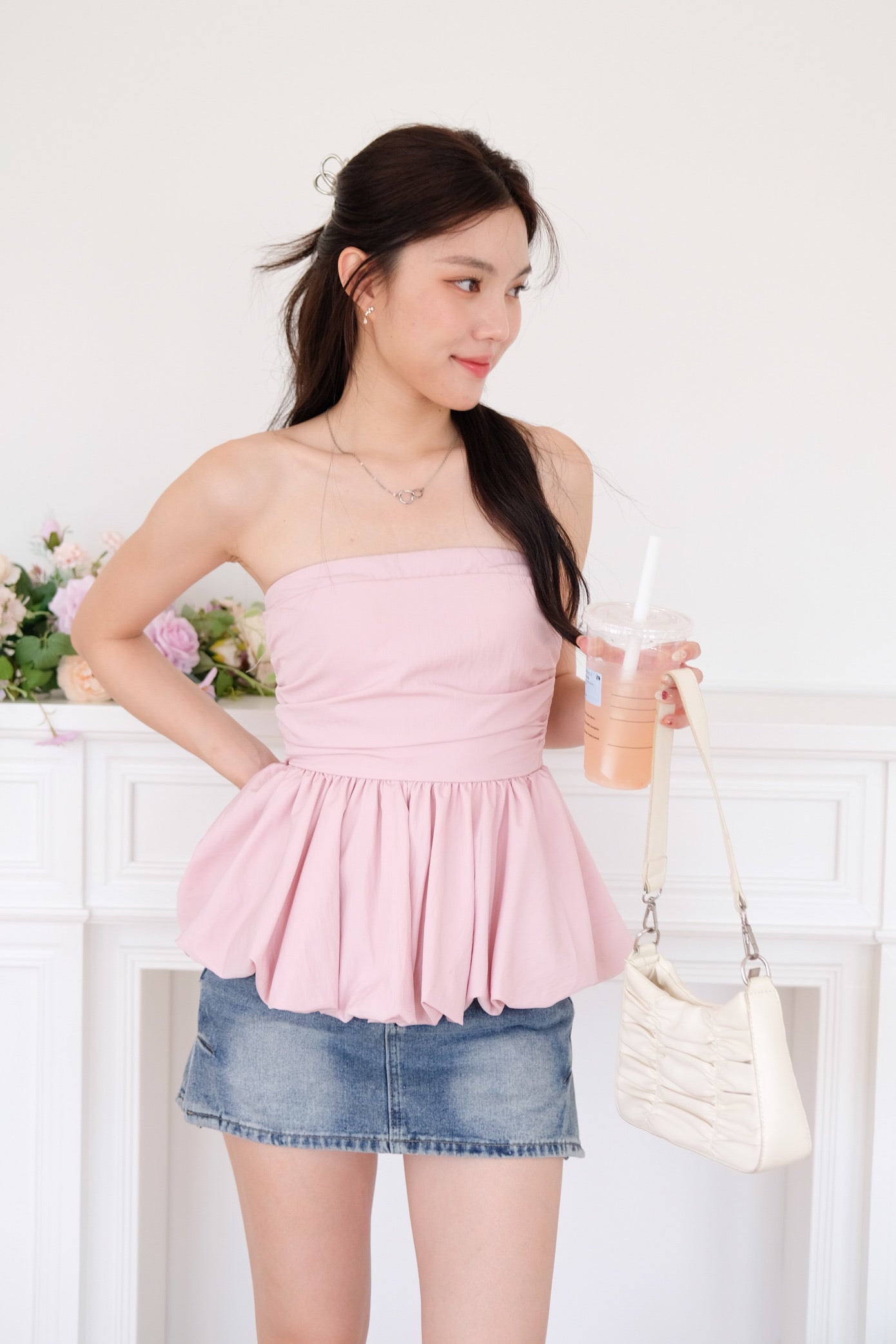 Reiko Peplum Tube Top (Light Pink)