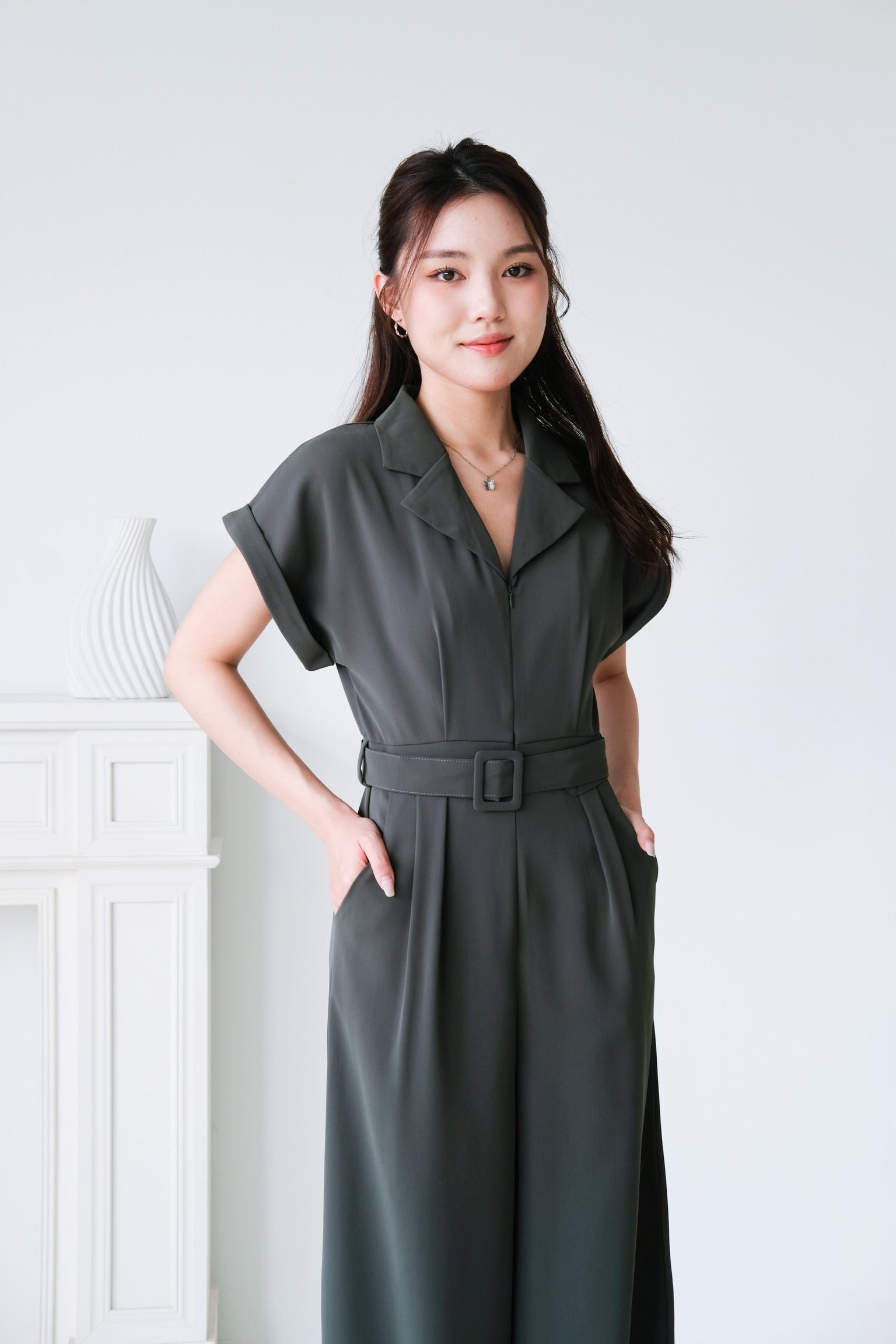 Simone Straight Leg Jumpsuit (Army Green)