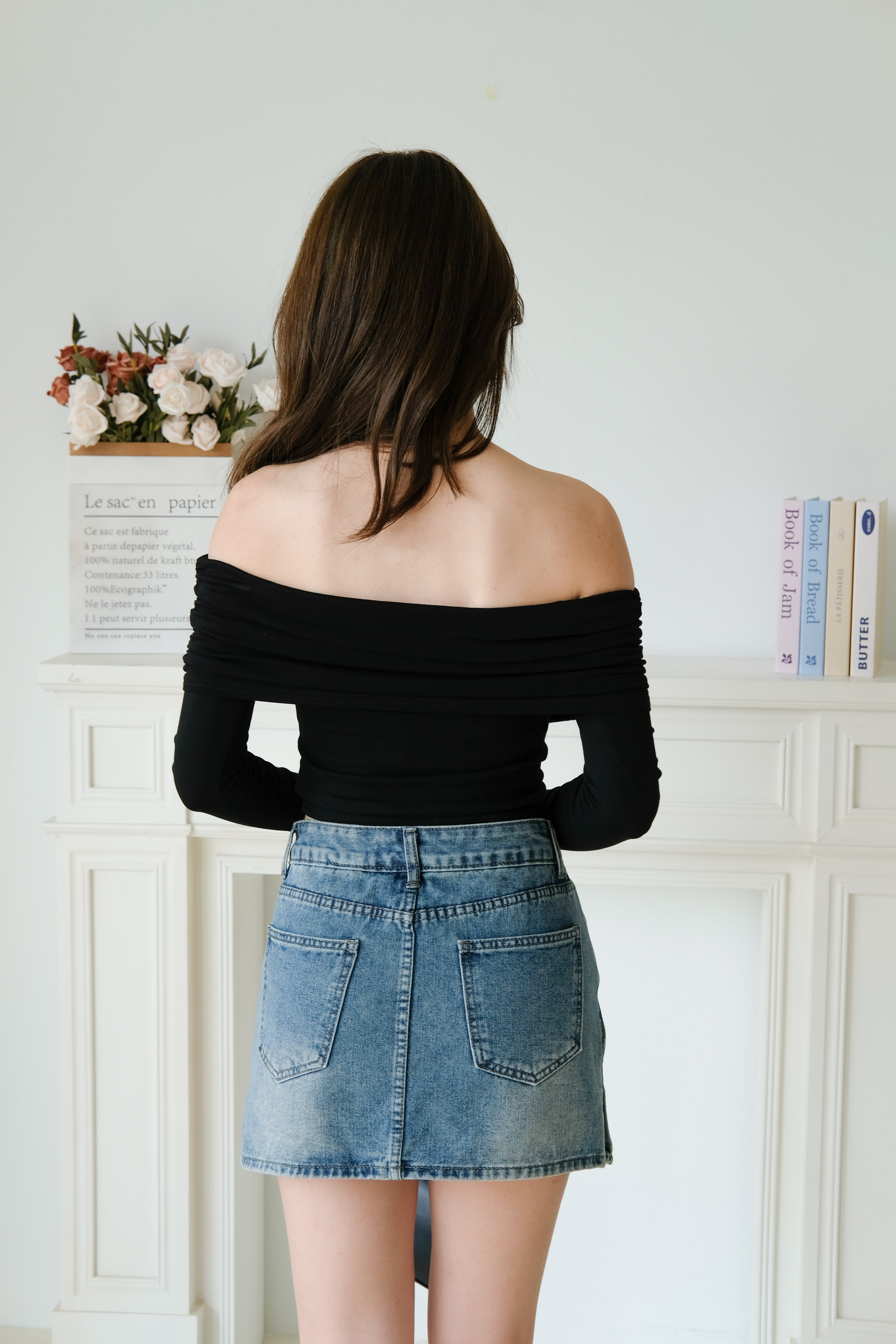 Juliette Overlap Off Shoulder Top (Black)