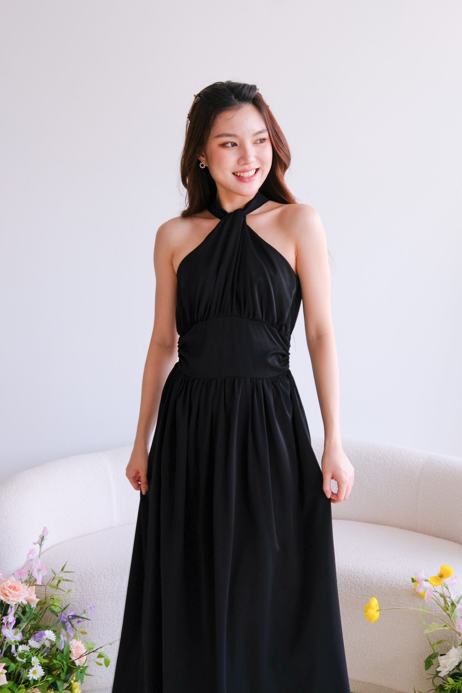 Fiona Halter Flare Maxi Dress (Black)