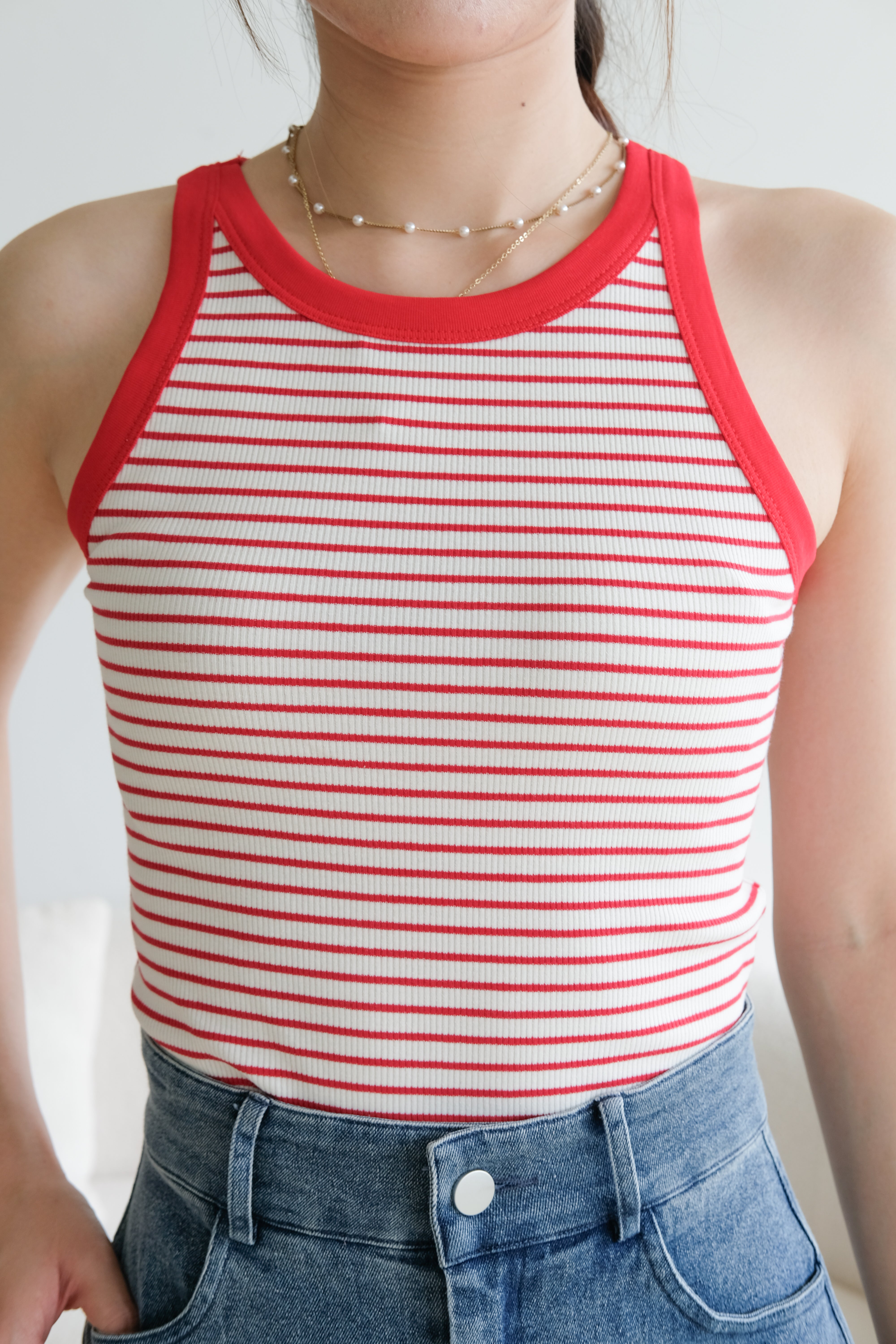 Harper Contrast Halter Crop (Red Stripes)