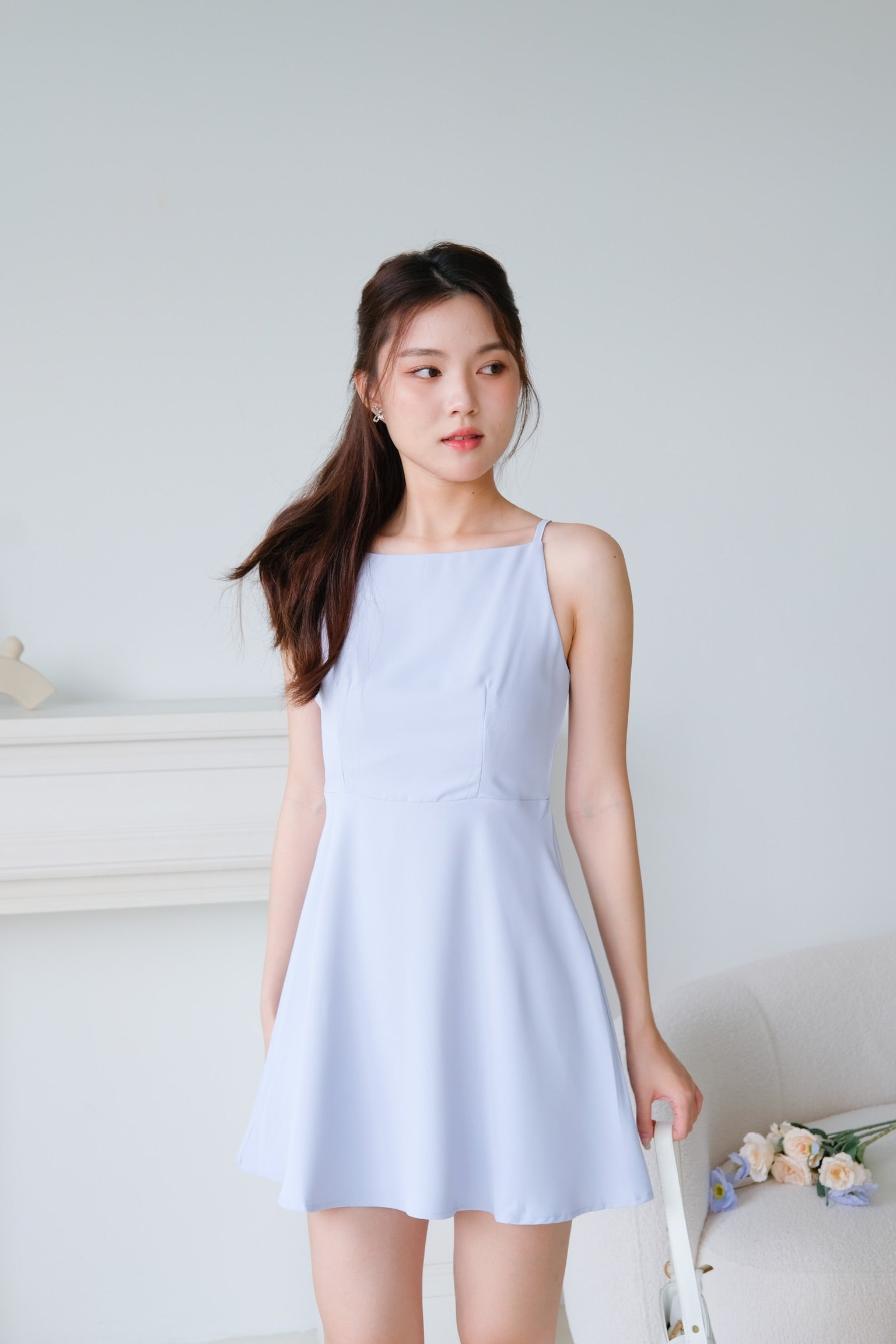 Stella Boatneck Flare Dress (Cornflower Blue)