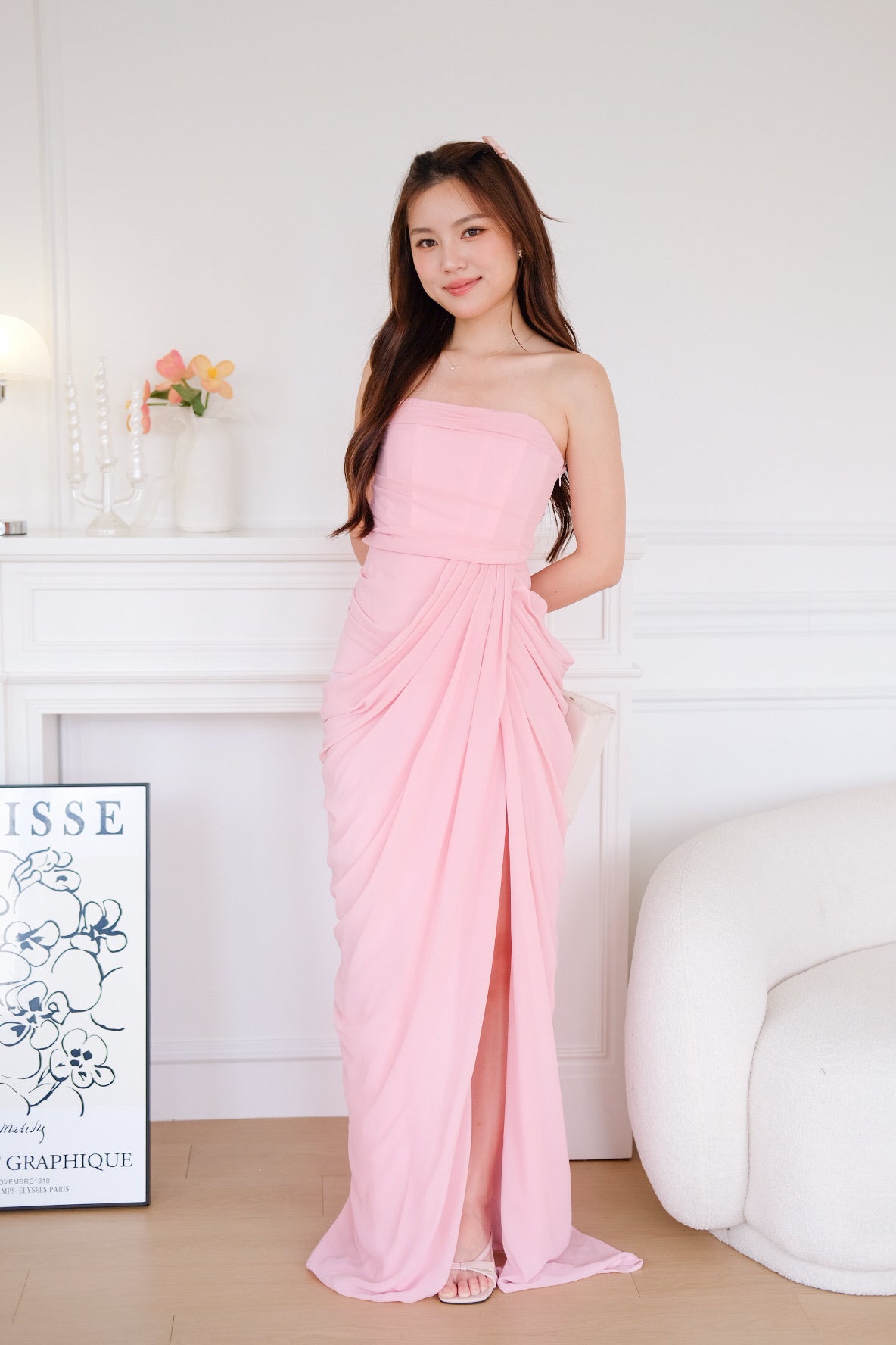 Seraphina Tube Corset Slit Maxi Dress (Pink) [ ETA 23 Oct ]