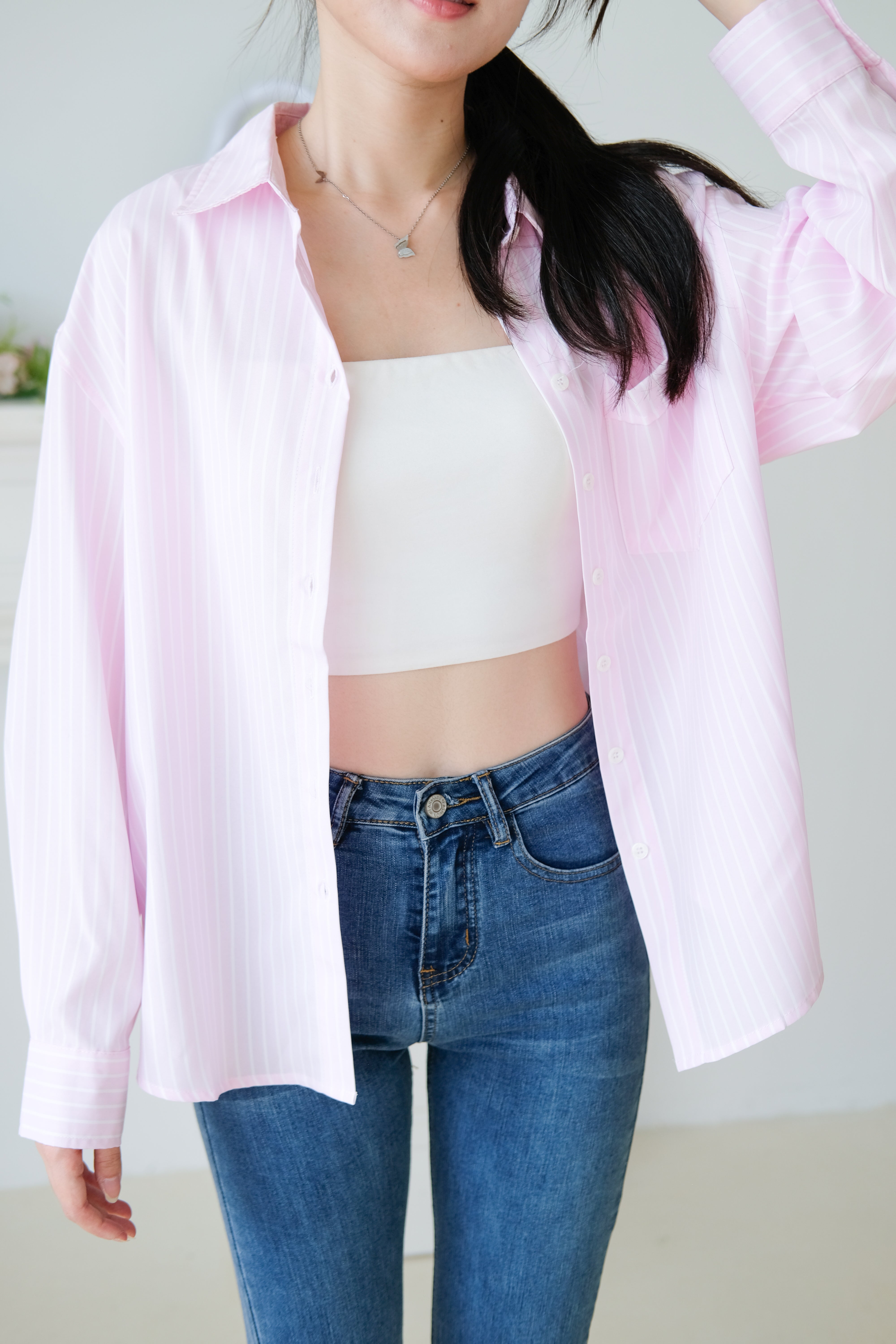 Wayne Stripes Boyfriend Shirts (Candy Pink)