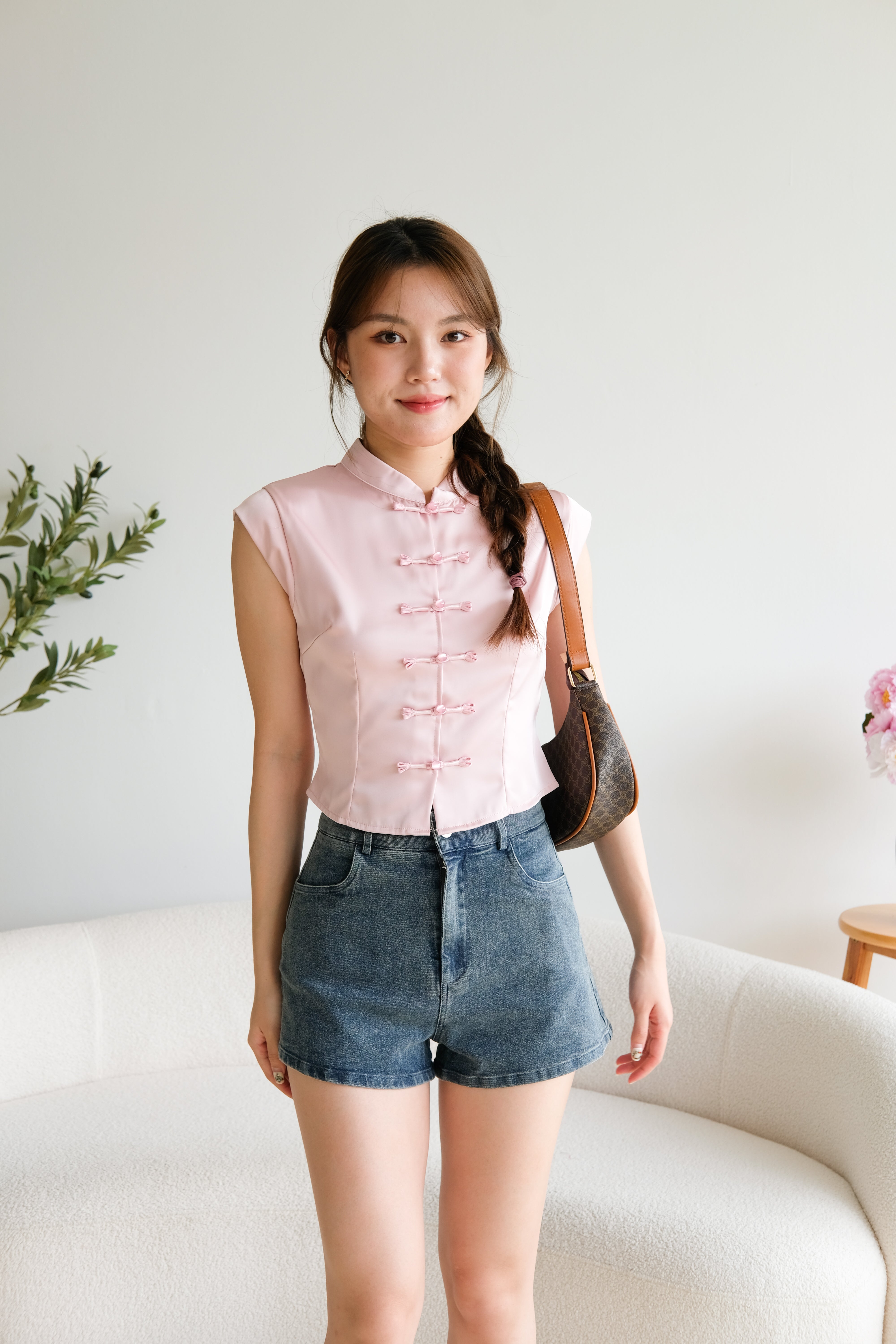 Ren Mandarin Button Cheongsam Top (Light Pink)