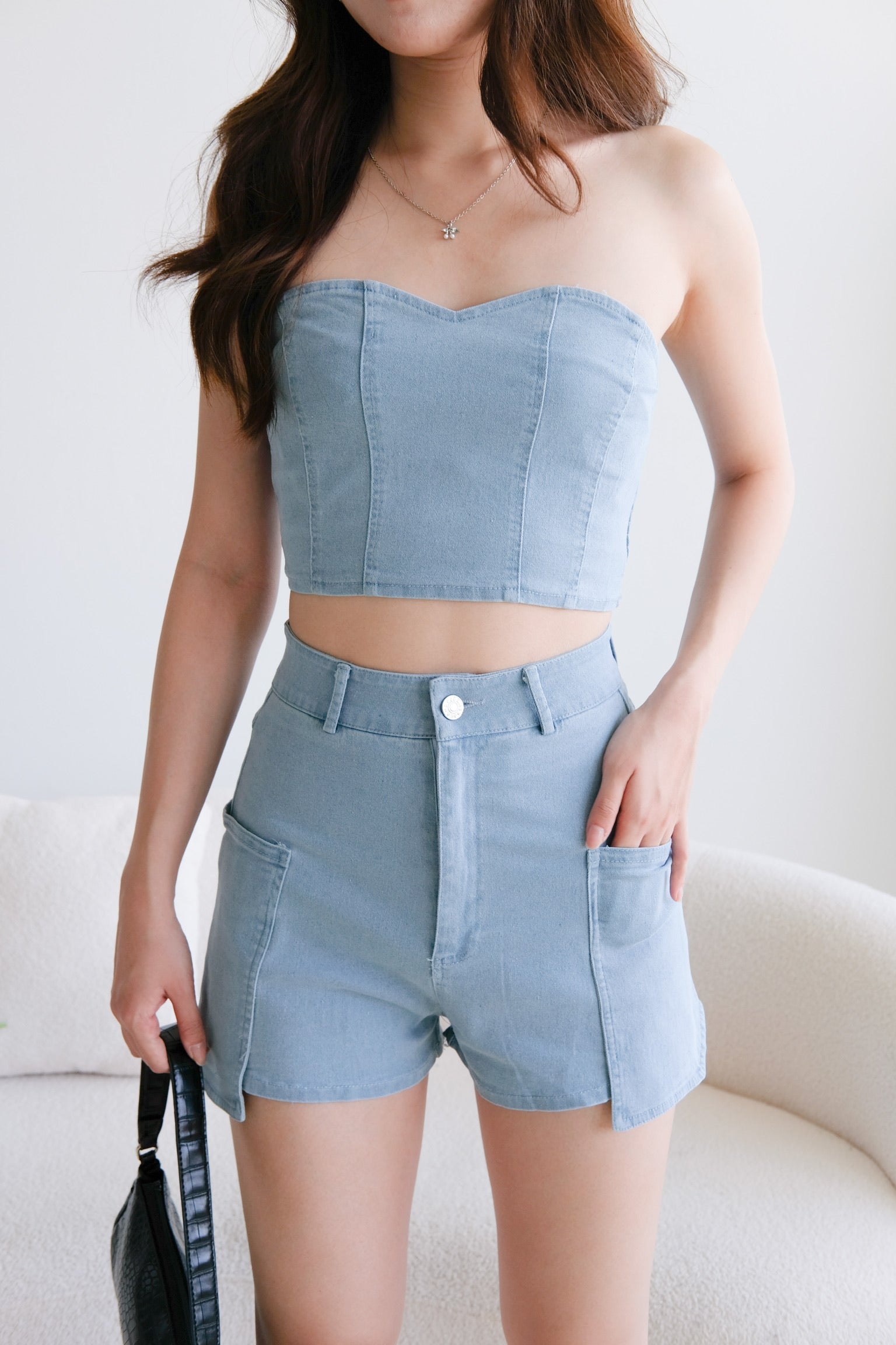 Bae Side Pockets HW Denim Shorts (Light Denim)