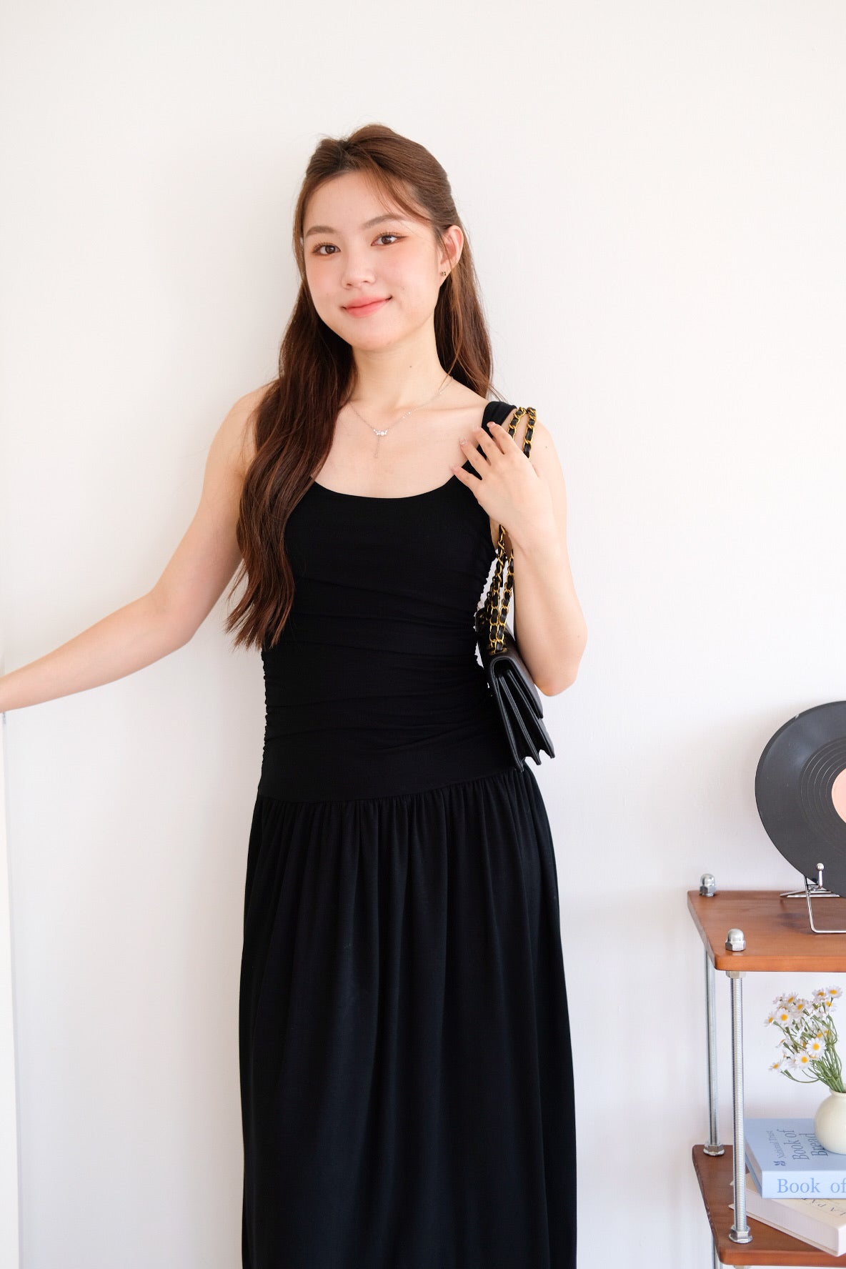 Rosalyn Scoop Ruched Maxi Dress (Black)