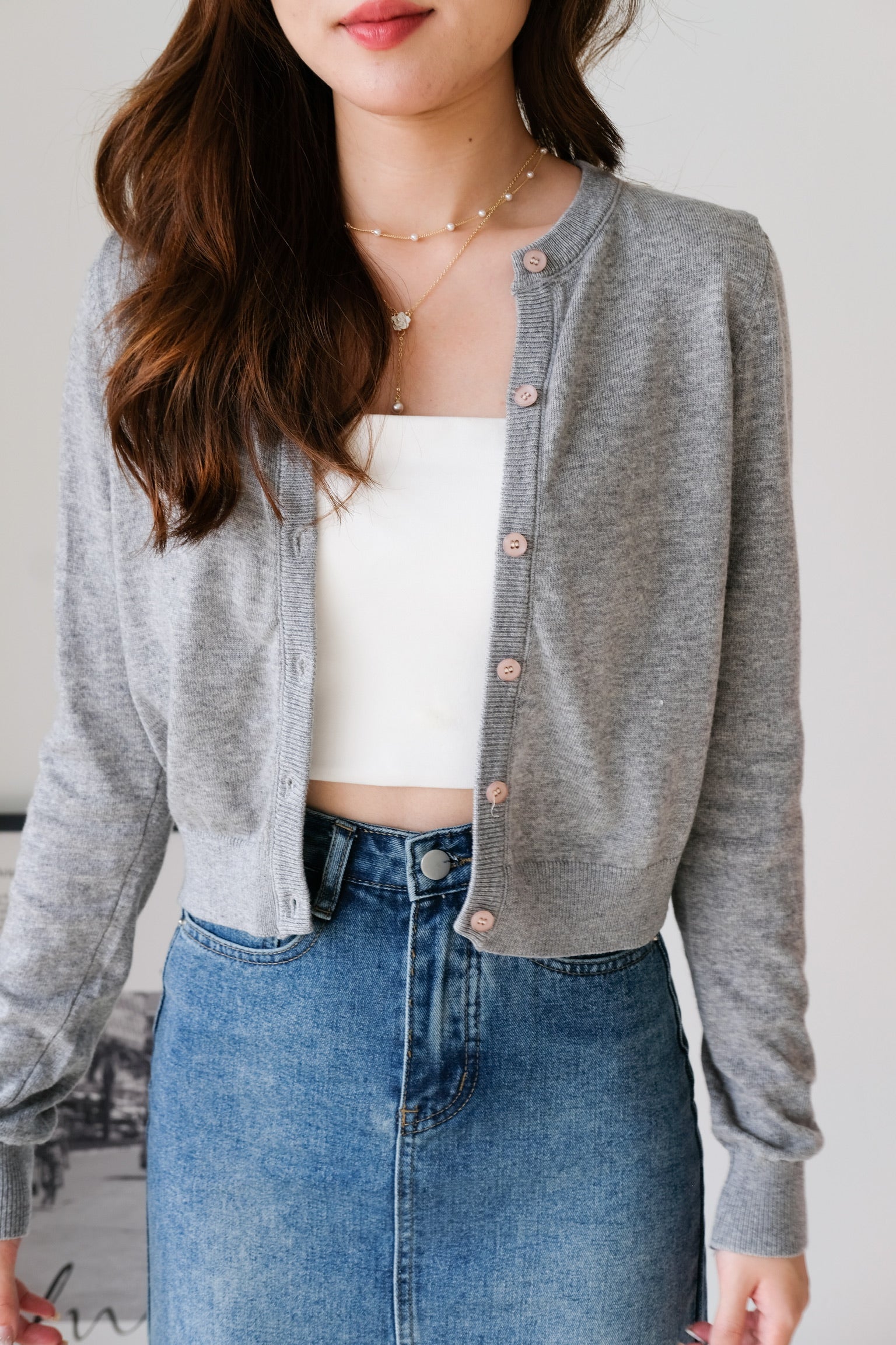 Vynie Cotton Cardigan (Gray)