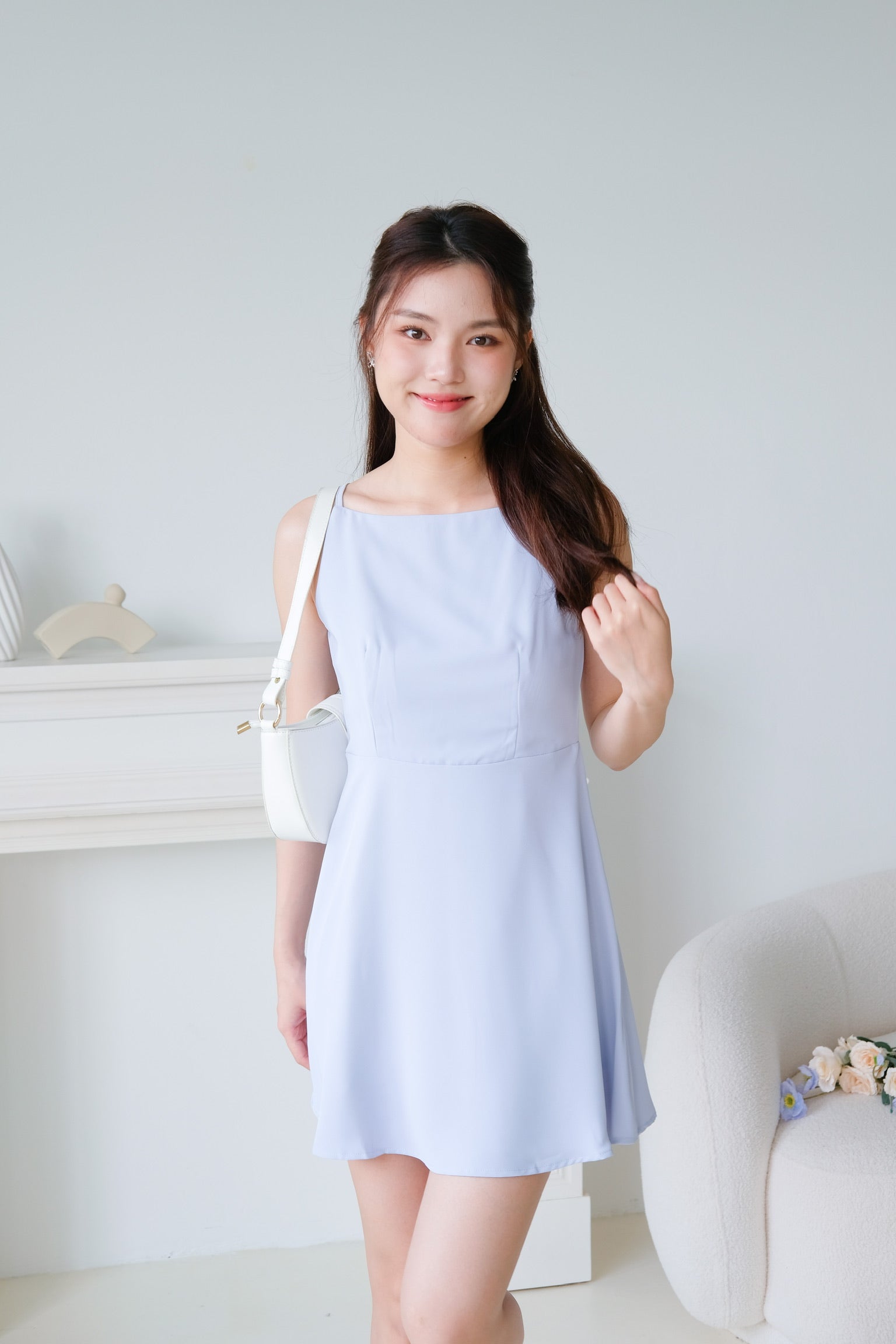 Stella Boatneck Flare Dress (Cornflower Blue)