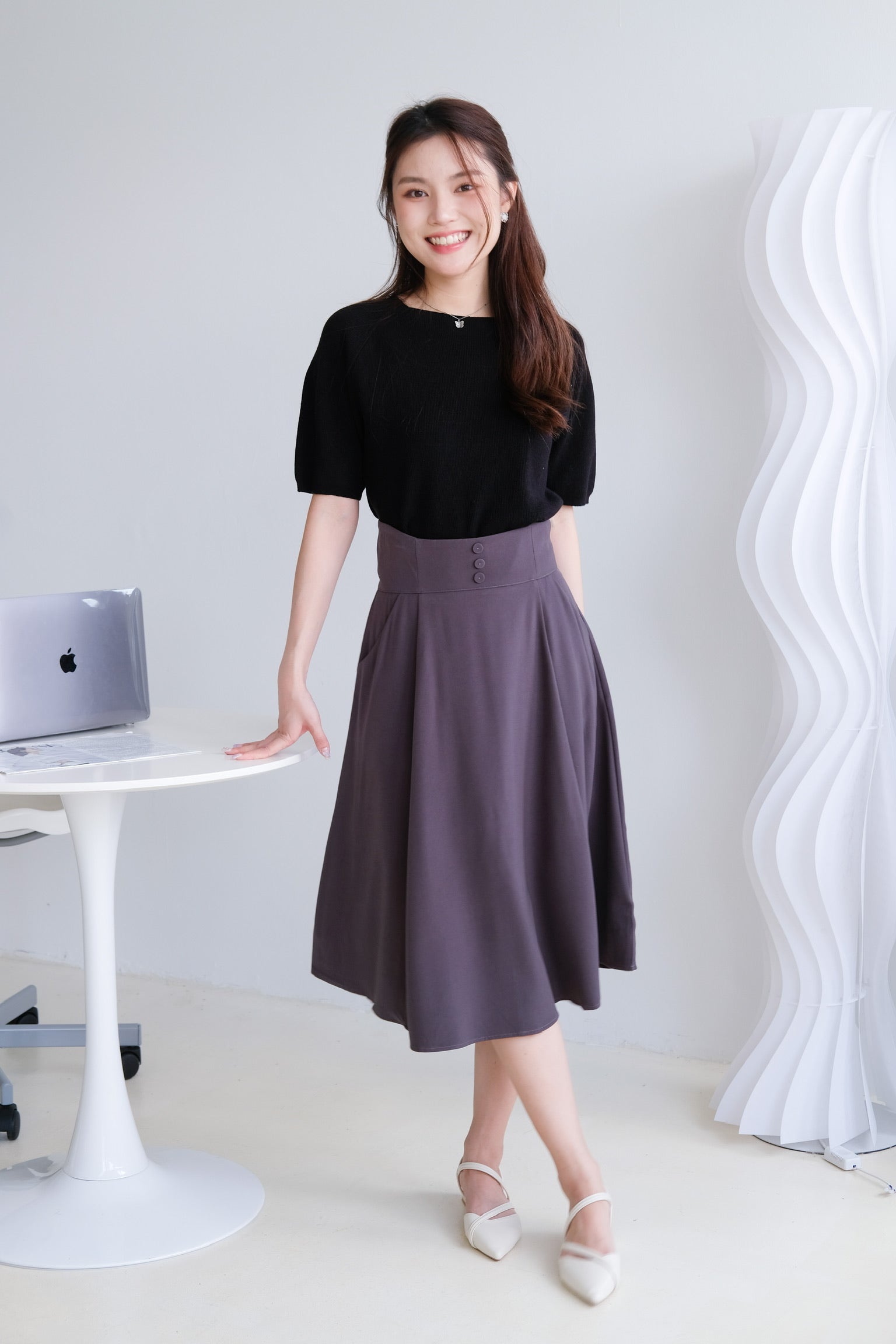 Donna Pocket A Line Midi Skirt (Steel grey)