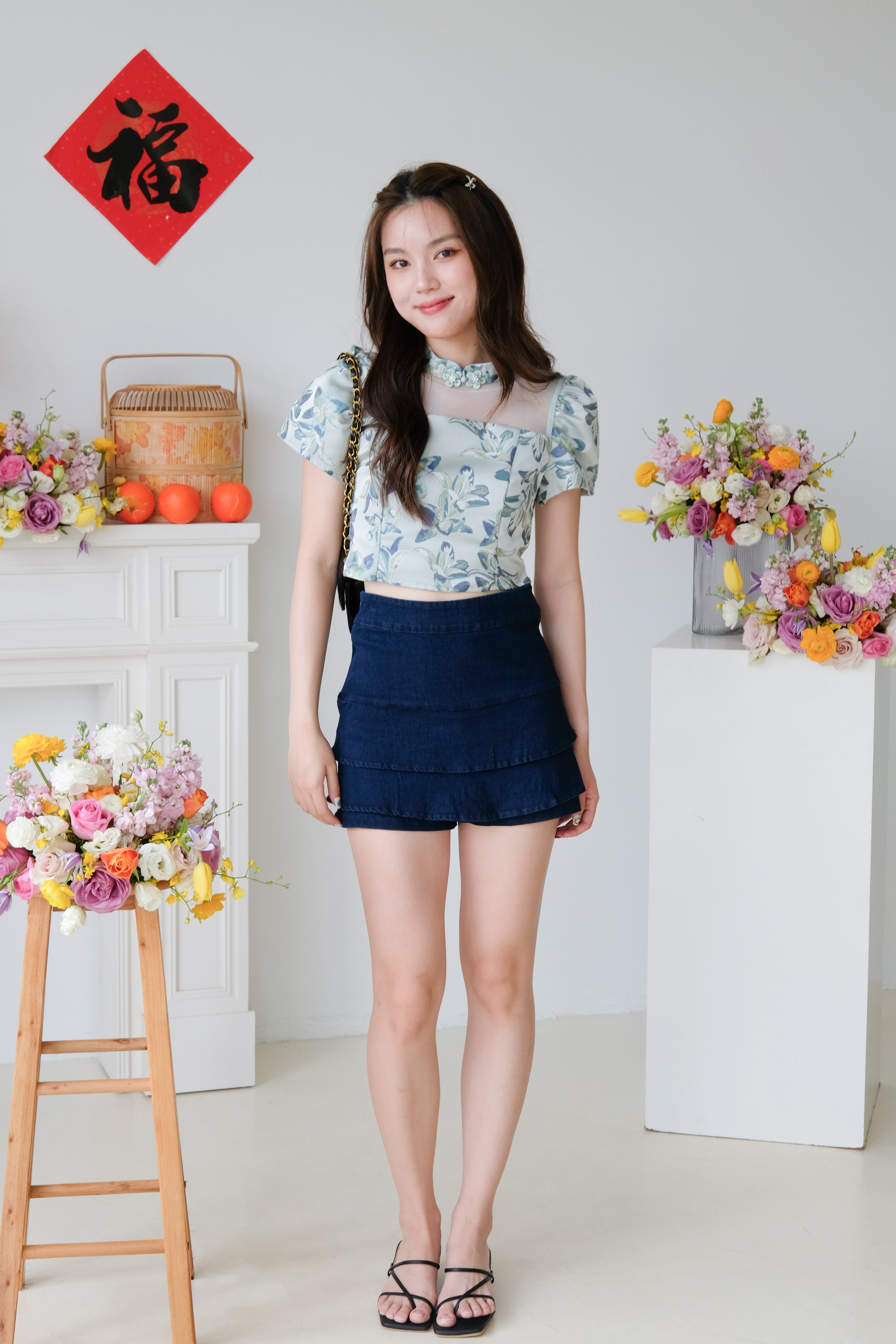 Yan Sleeve Cheongsam Top (Blue)