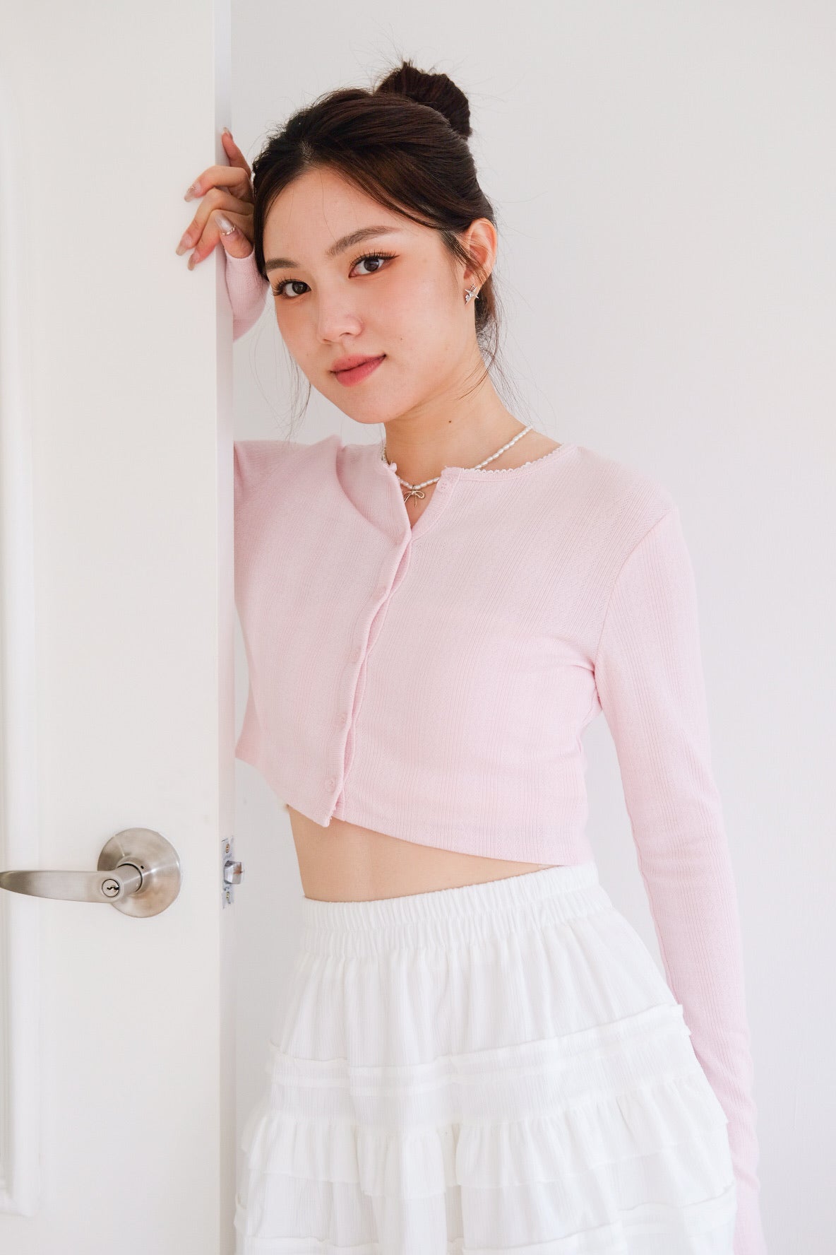 Danielle Cropped Cardigan (Light Pink)
