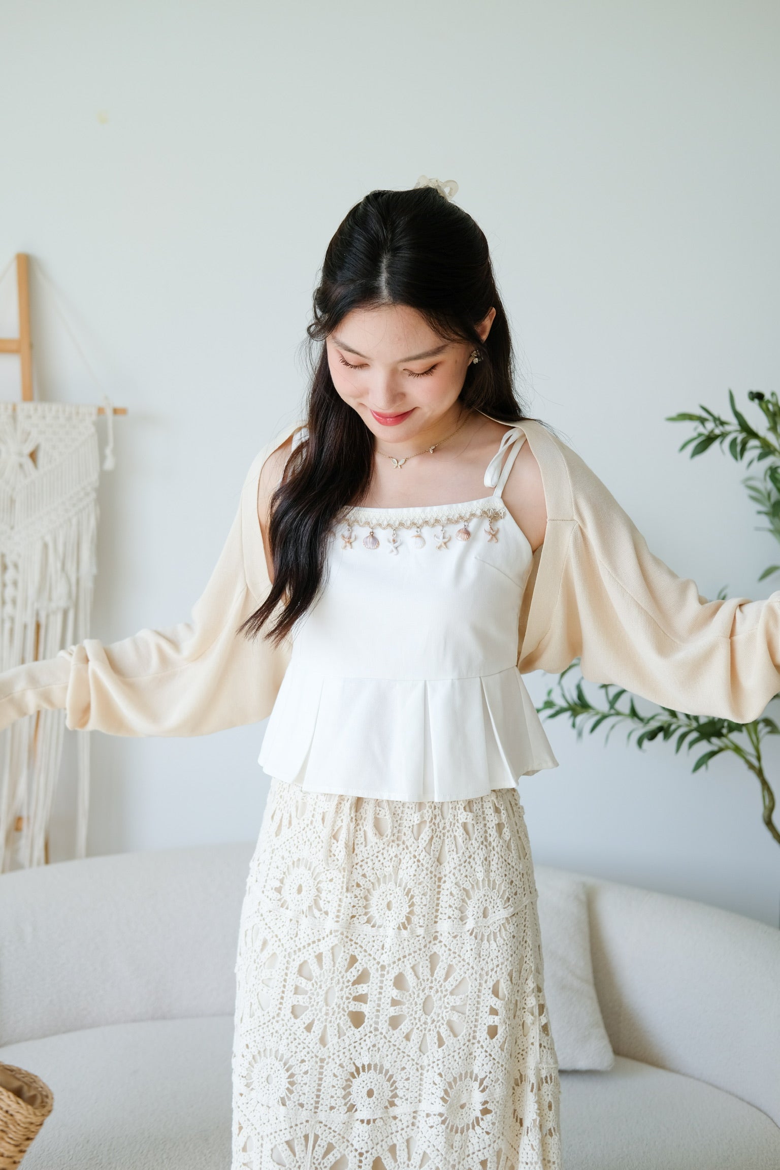 Blaire Bolero Cotton Cardigan (Beige)