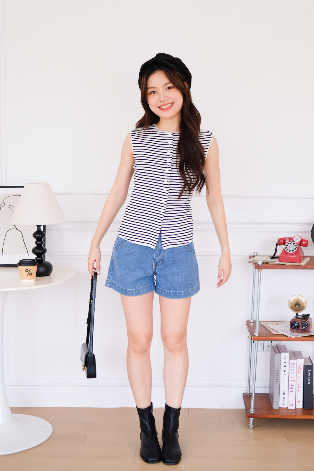 Alden Button Knit Tank Top (Stripes)