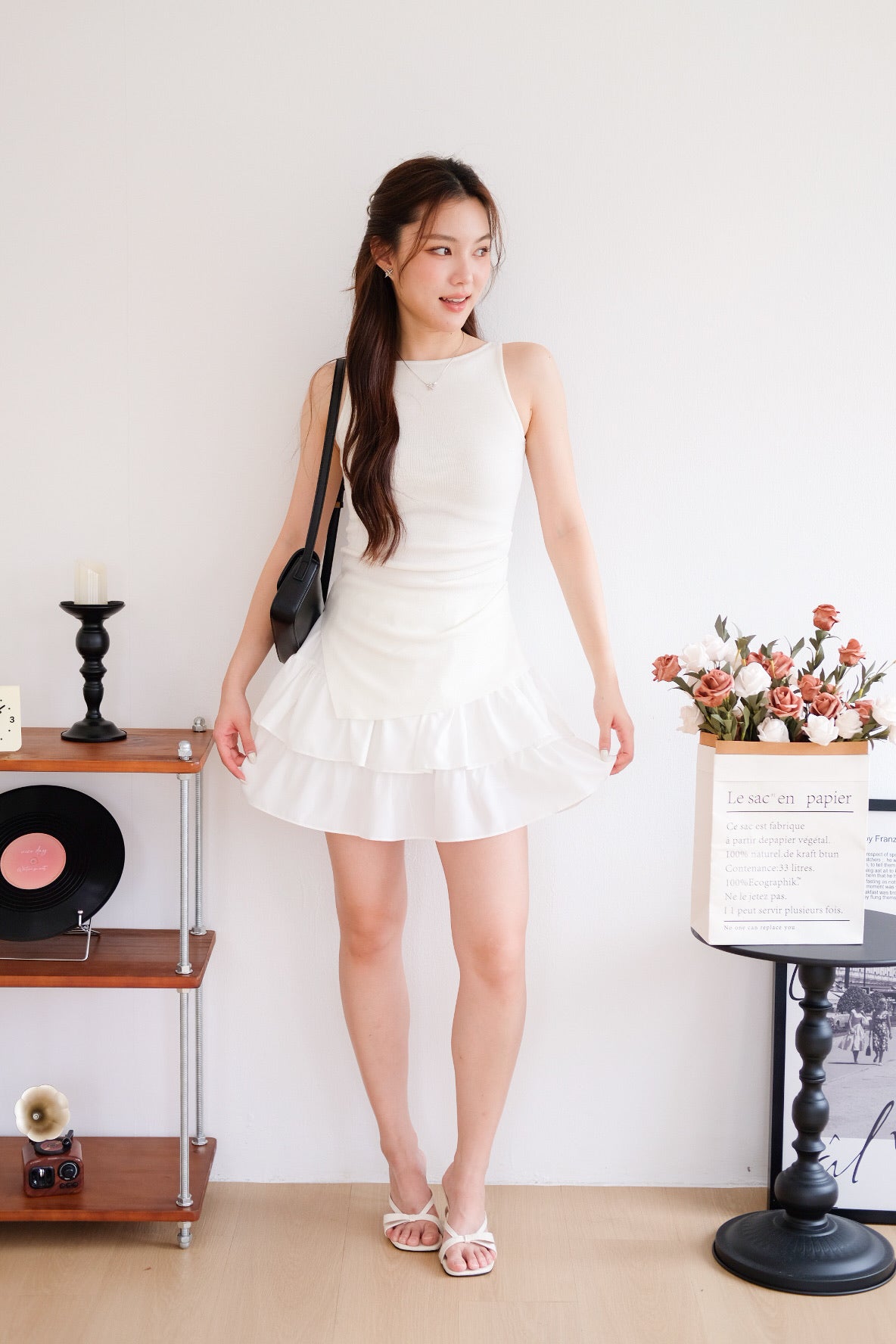 Velisse Boatneck Ruched Top (White)