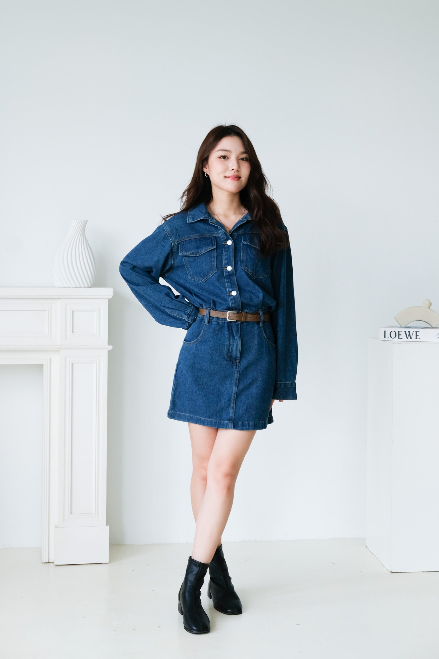 Janelle Denim Collared Dress (Blue)