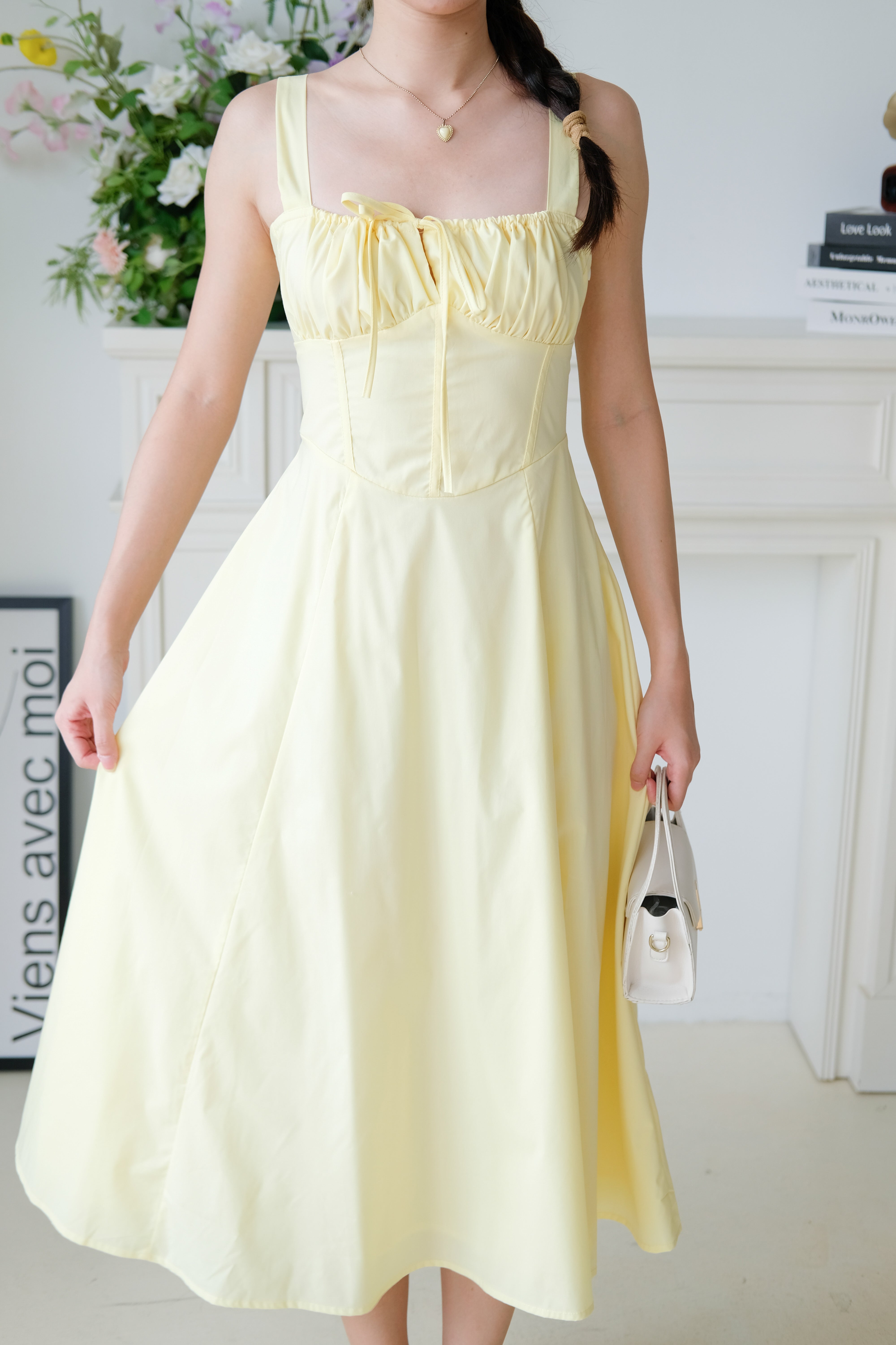 Claire Ruched Slit Midaxi Dress (Sunshine Yellow)
