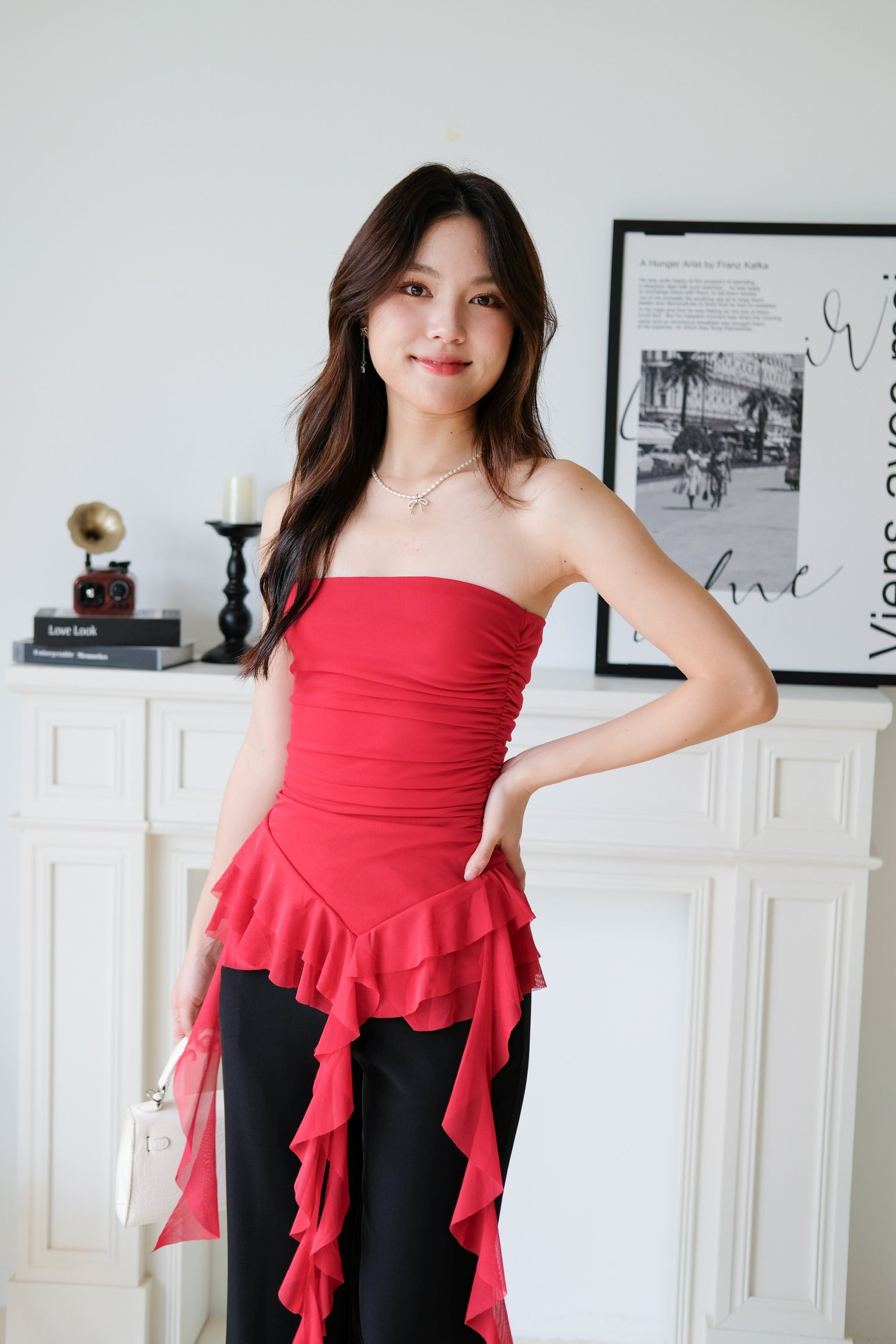 Sona Ruffle Assymetrical Tube Top (Red)
