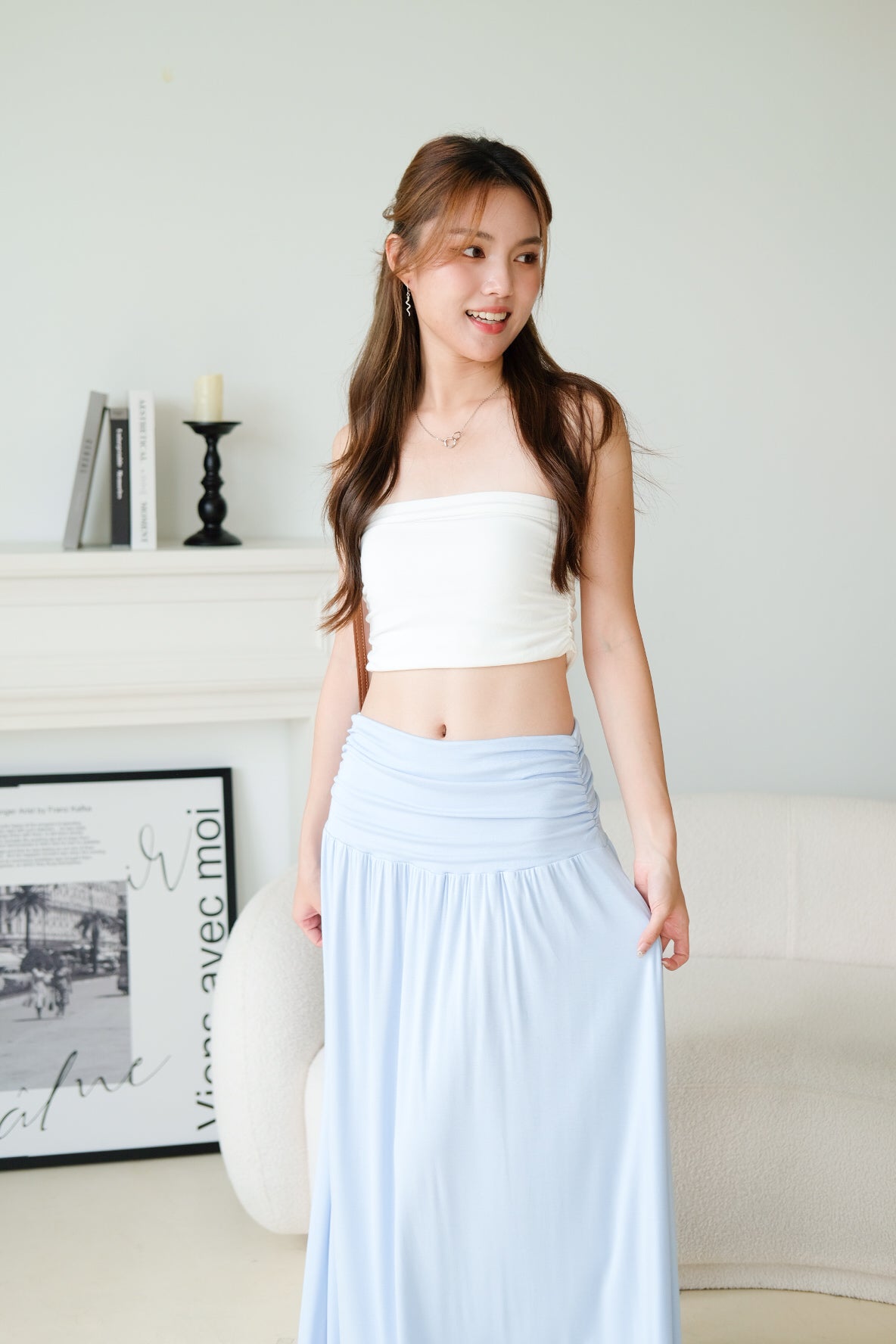 Emmeline Ruched Maxi Skirt (Baby Blue)