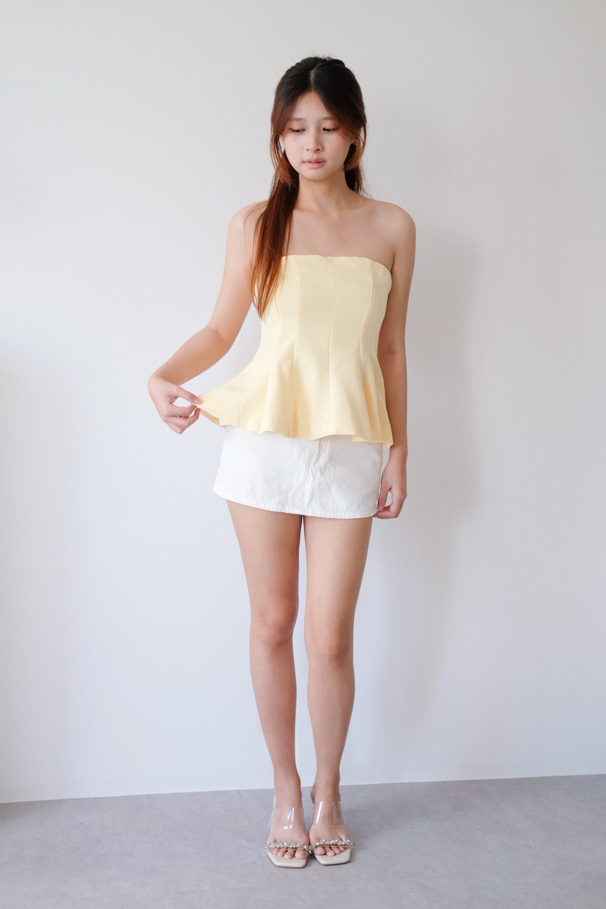 Yellow Tube Ruffle Hem Top