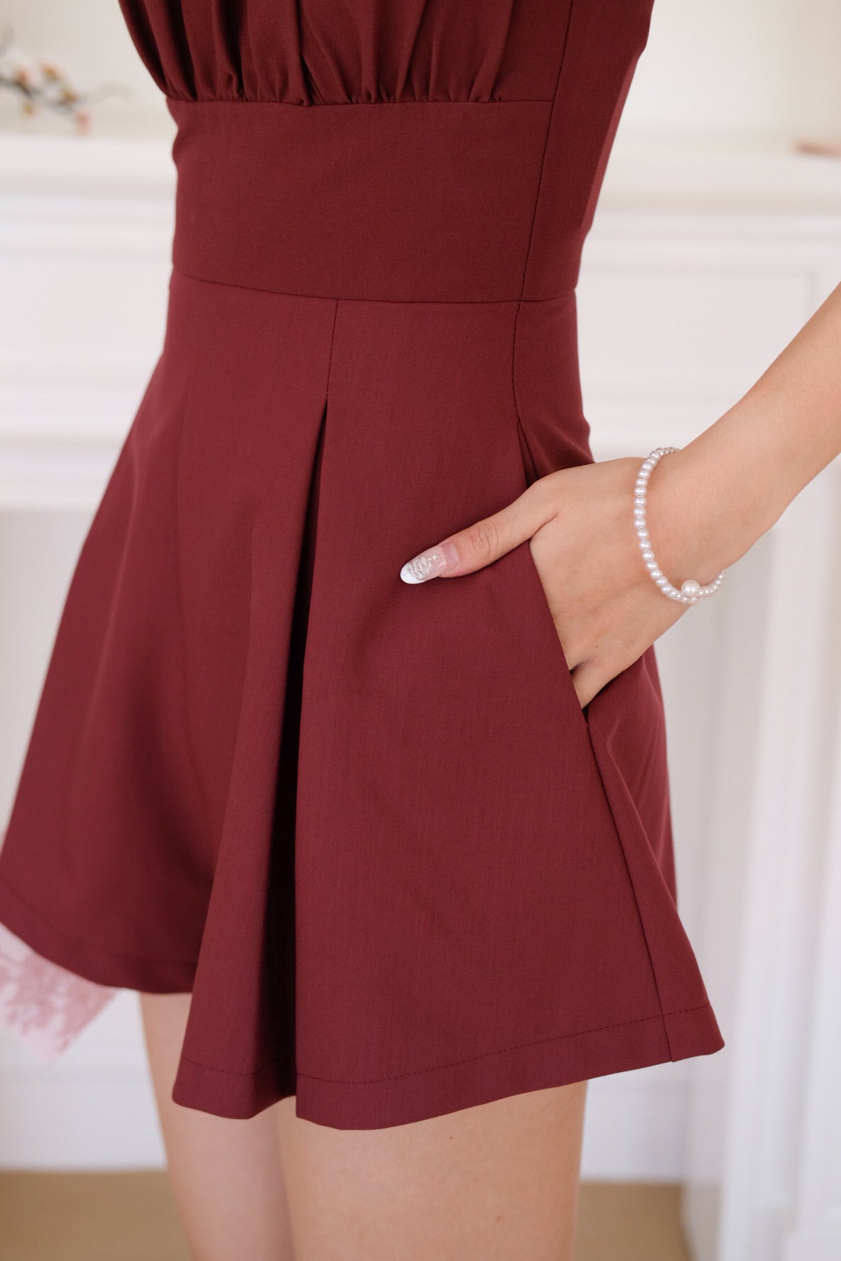 [ETA 12-16 Jan] Ivonne Ruched Flare Padded Romper (Wine)