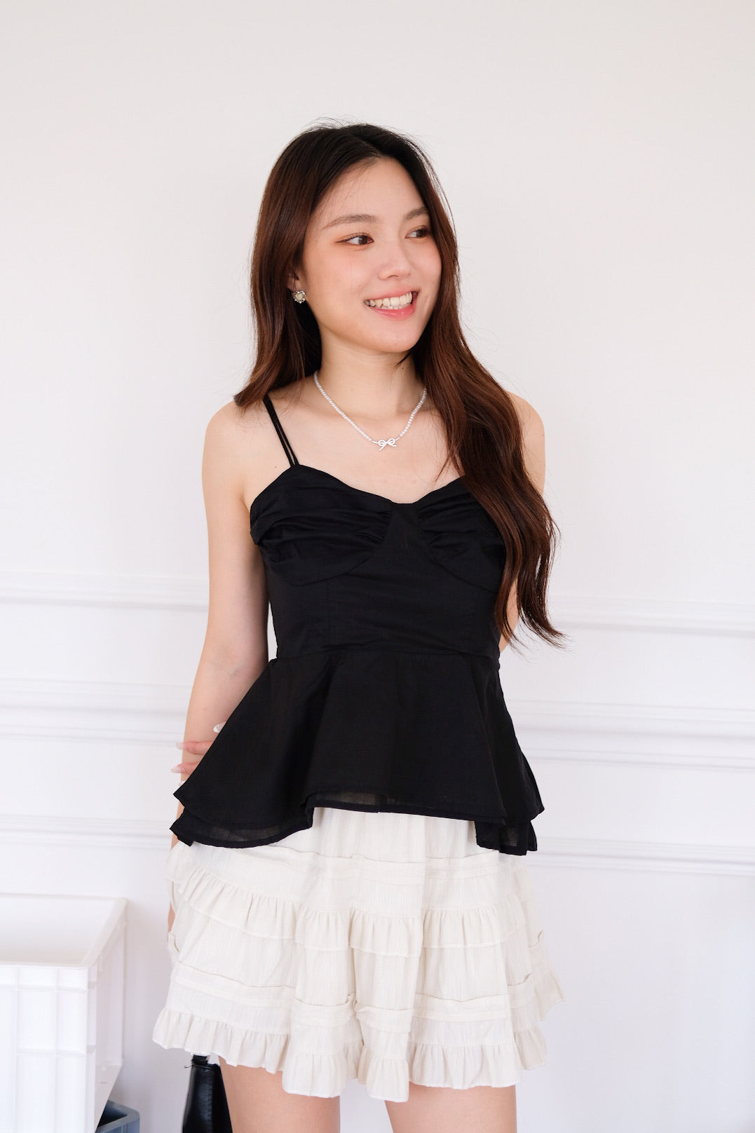 Eden Self Tie Ribbon Peplum Top (Black)