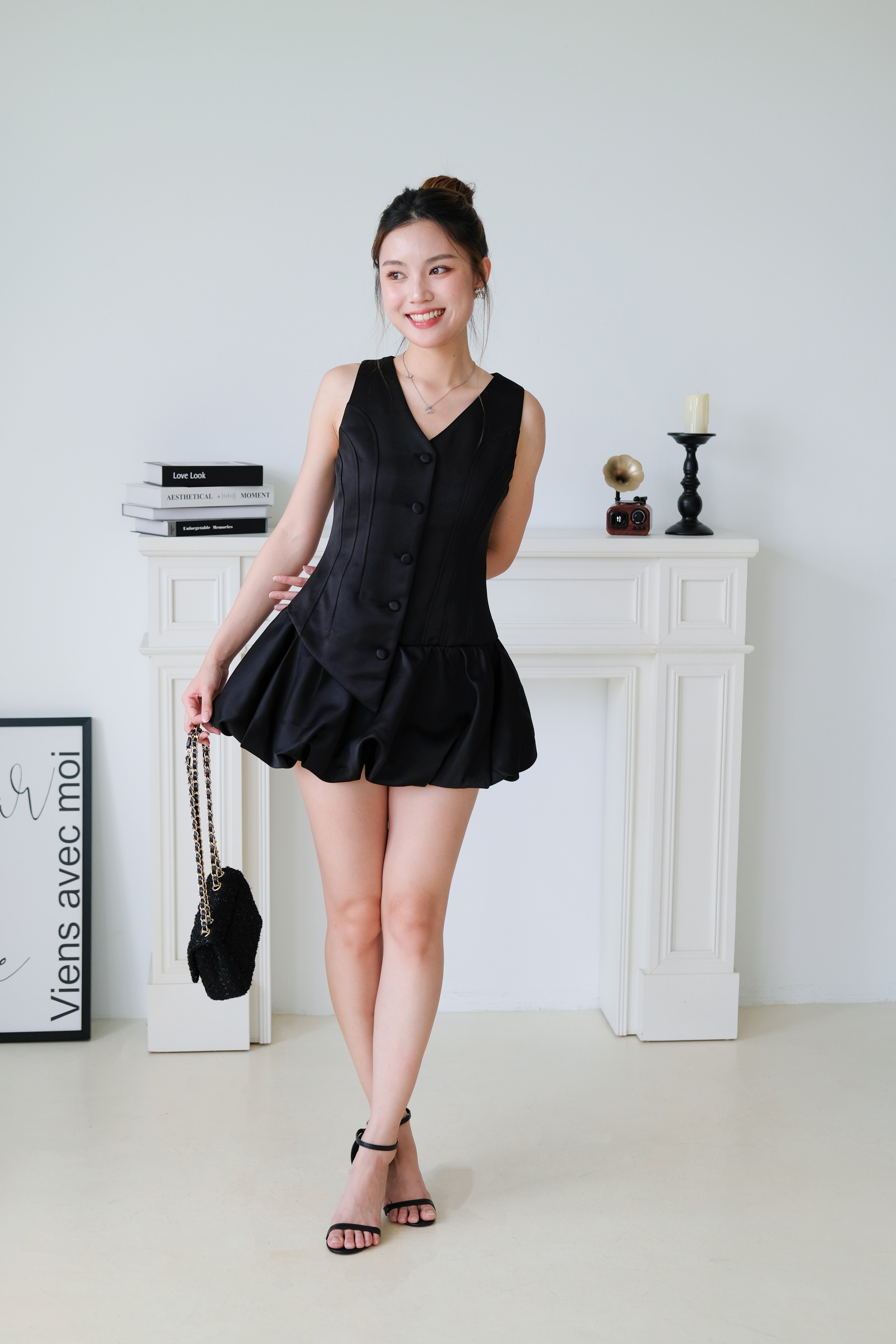 Elise Sculpted Bubble Dress (Black)