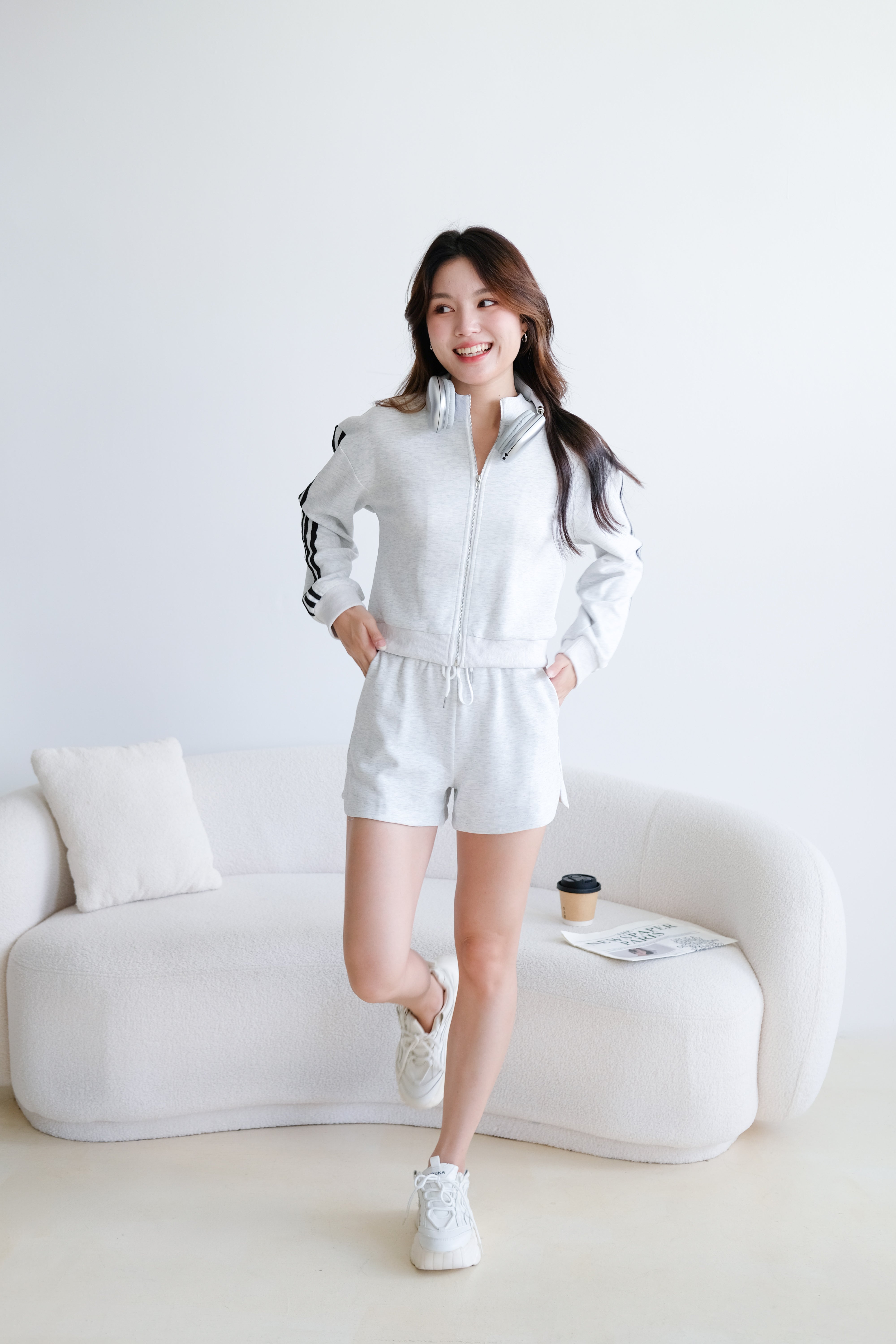 Day Off Stripes Lounge Set (Light Grey)