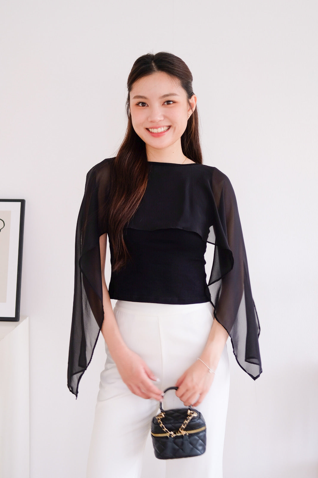 Lustre Cape Boatneck Top (Black)