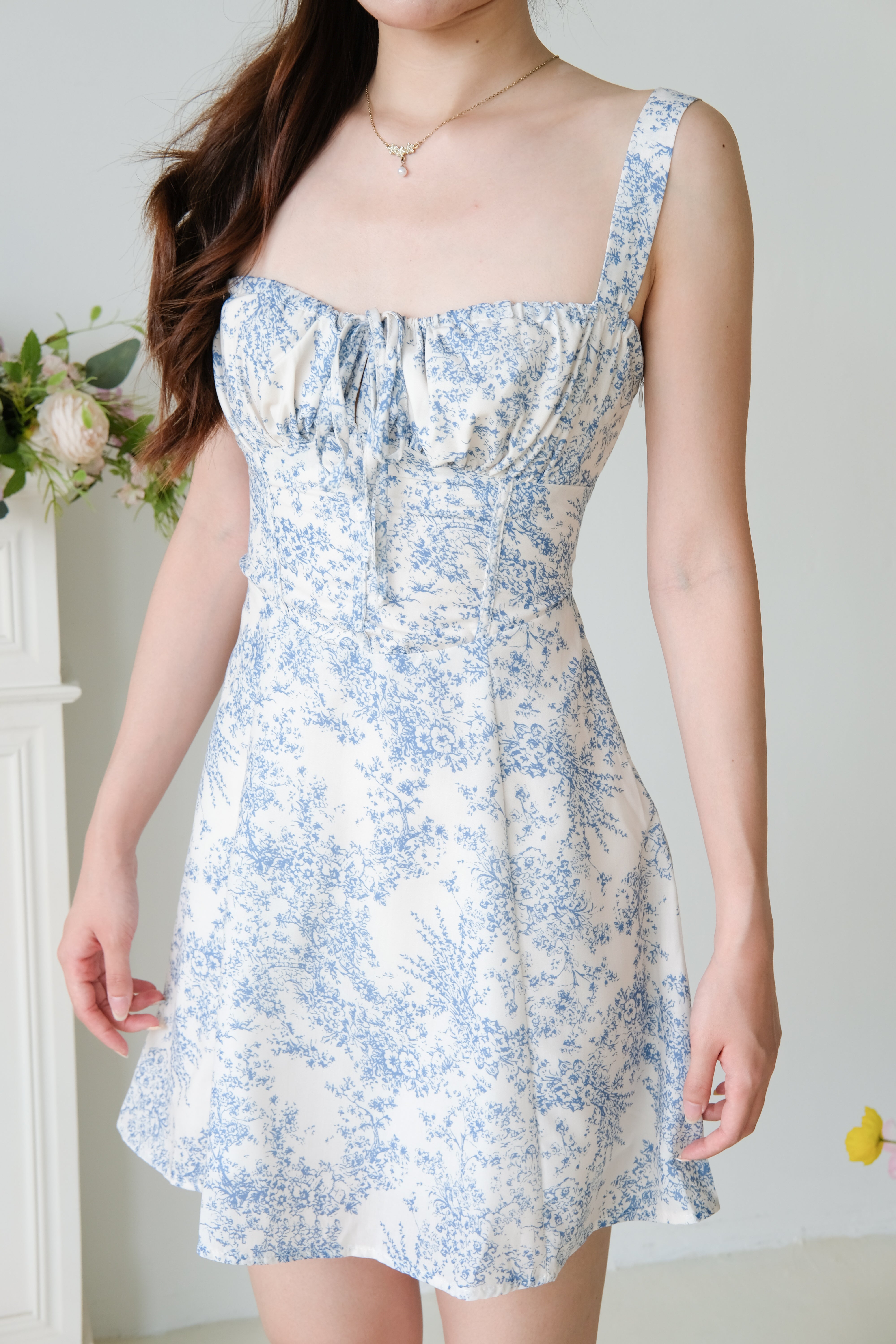 Miska Ruched Porcelain Dress (Sky Blue)