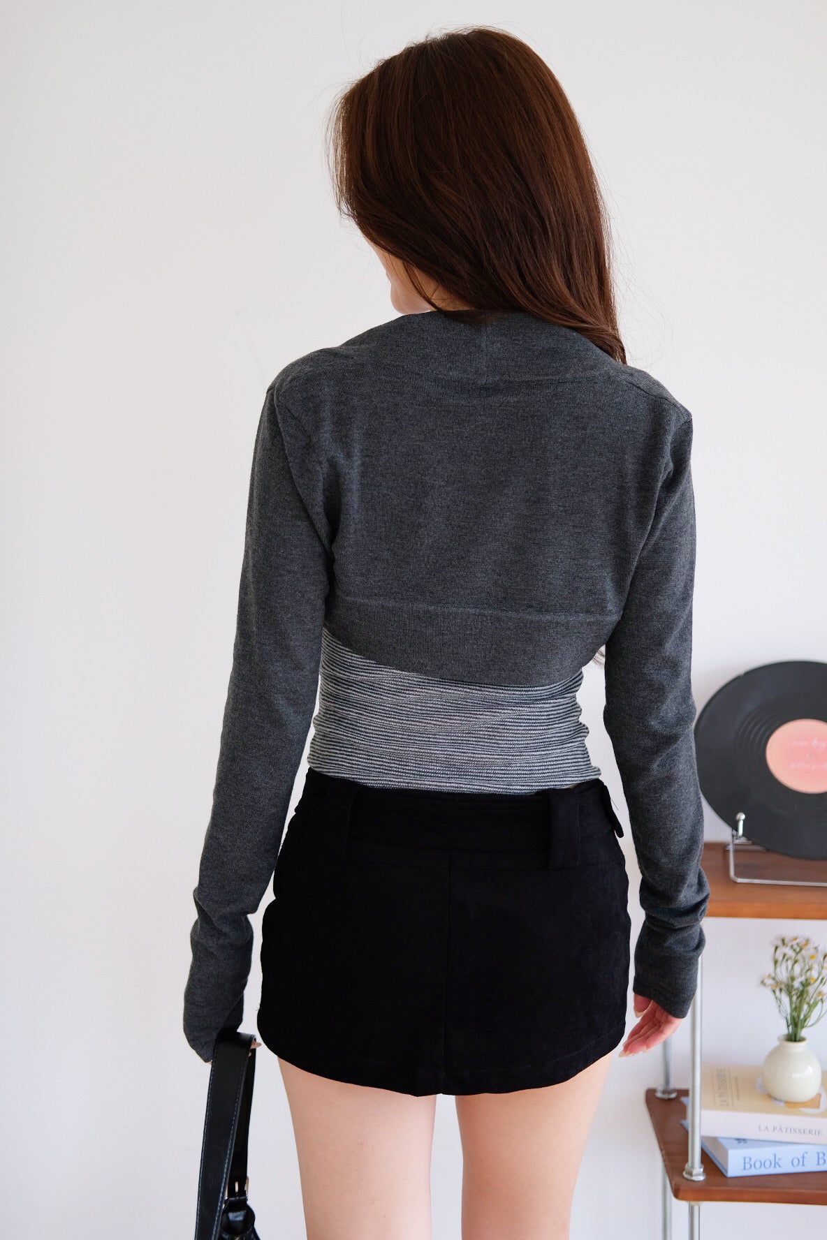 Caitlin Tube Stripes 2 in 1 Cardigan Set (Steel Grey)