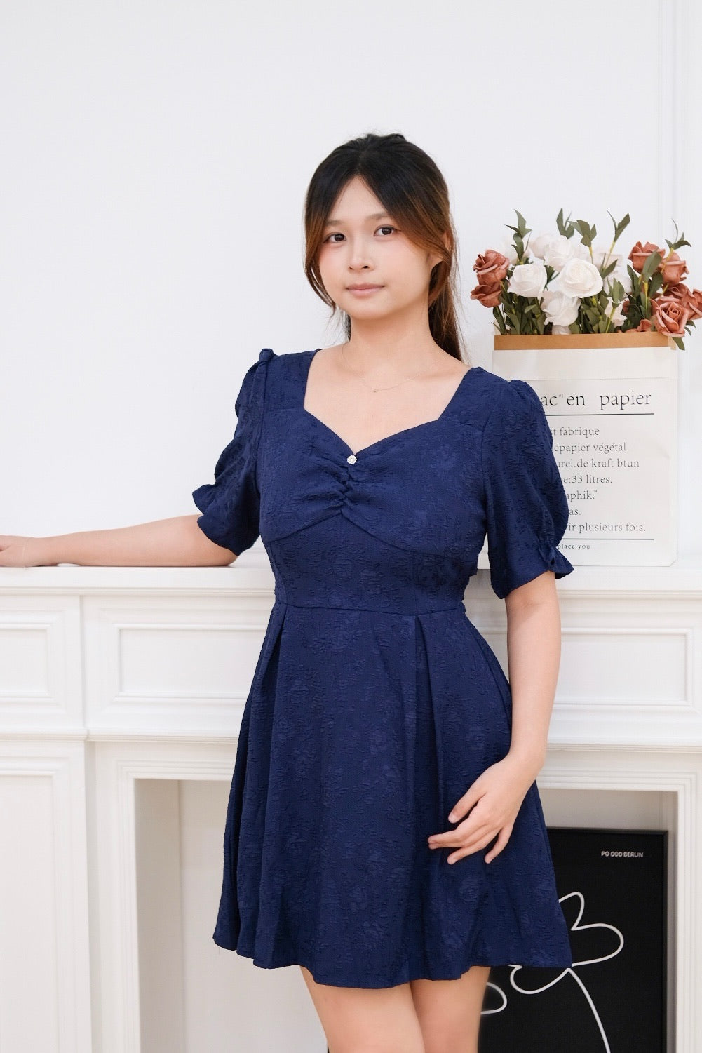 Blue Cheongsam Mini Dress