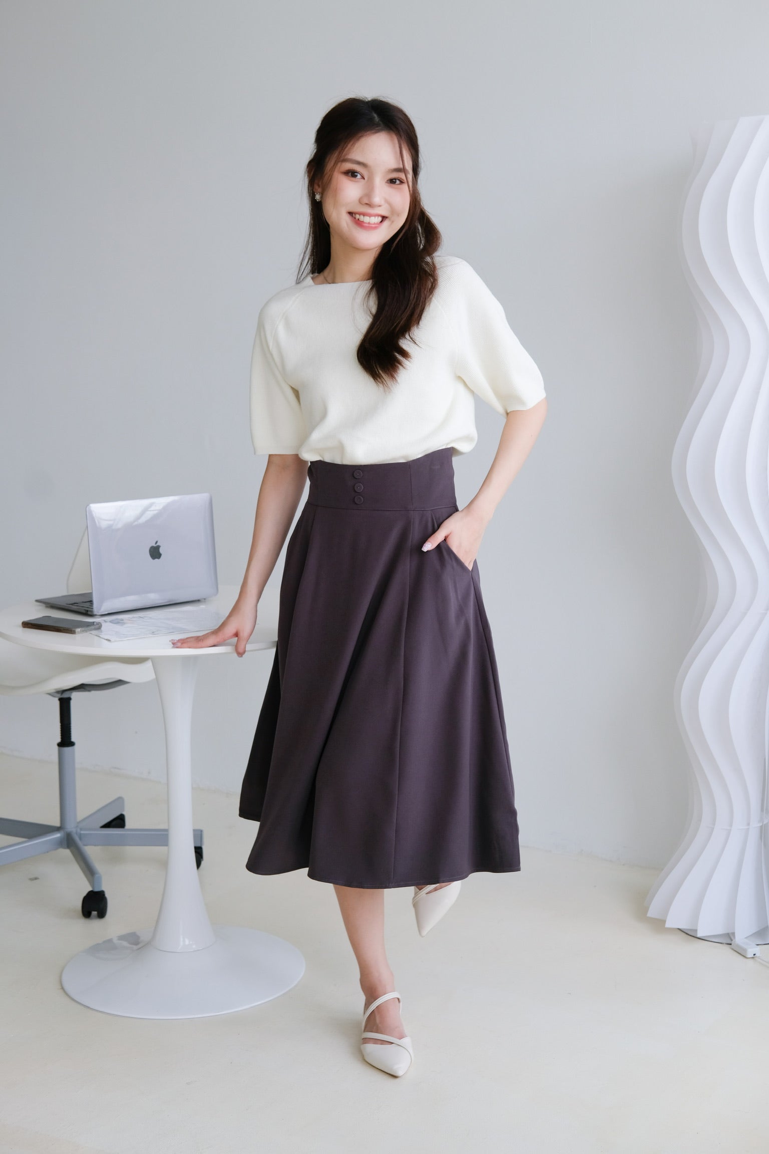 Donna Pocket A Line Midi Skirt (Steel grey)