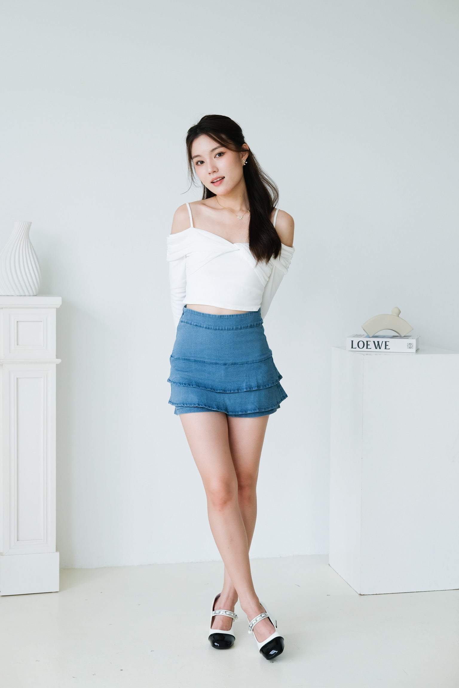 Zyla Layered Denim Skorts (Light Blue)