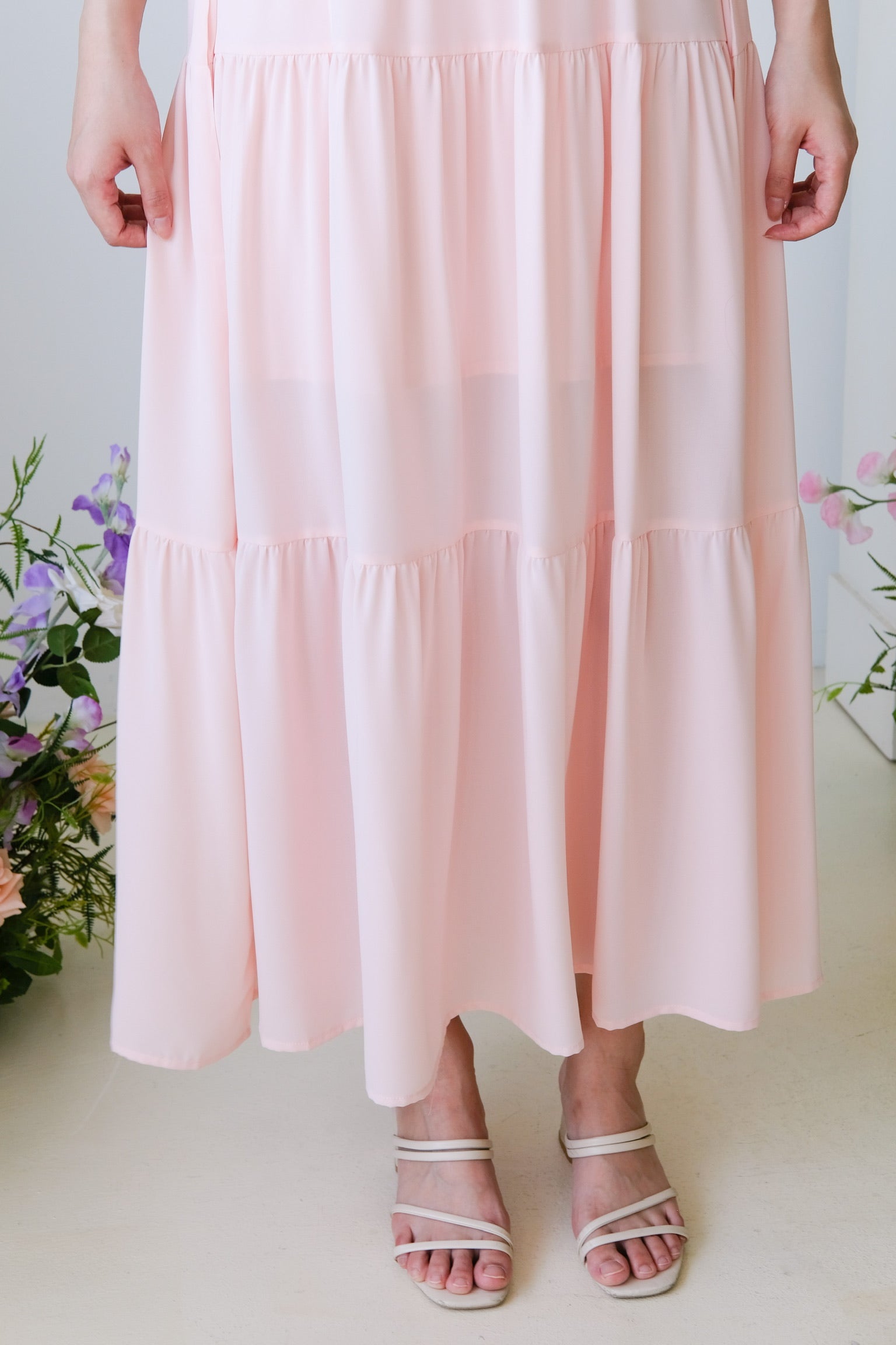 Bernice Boatneck Tiered Maxi Dress (Peach Pink)