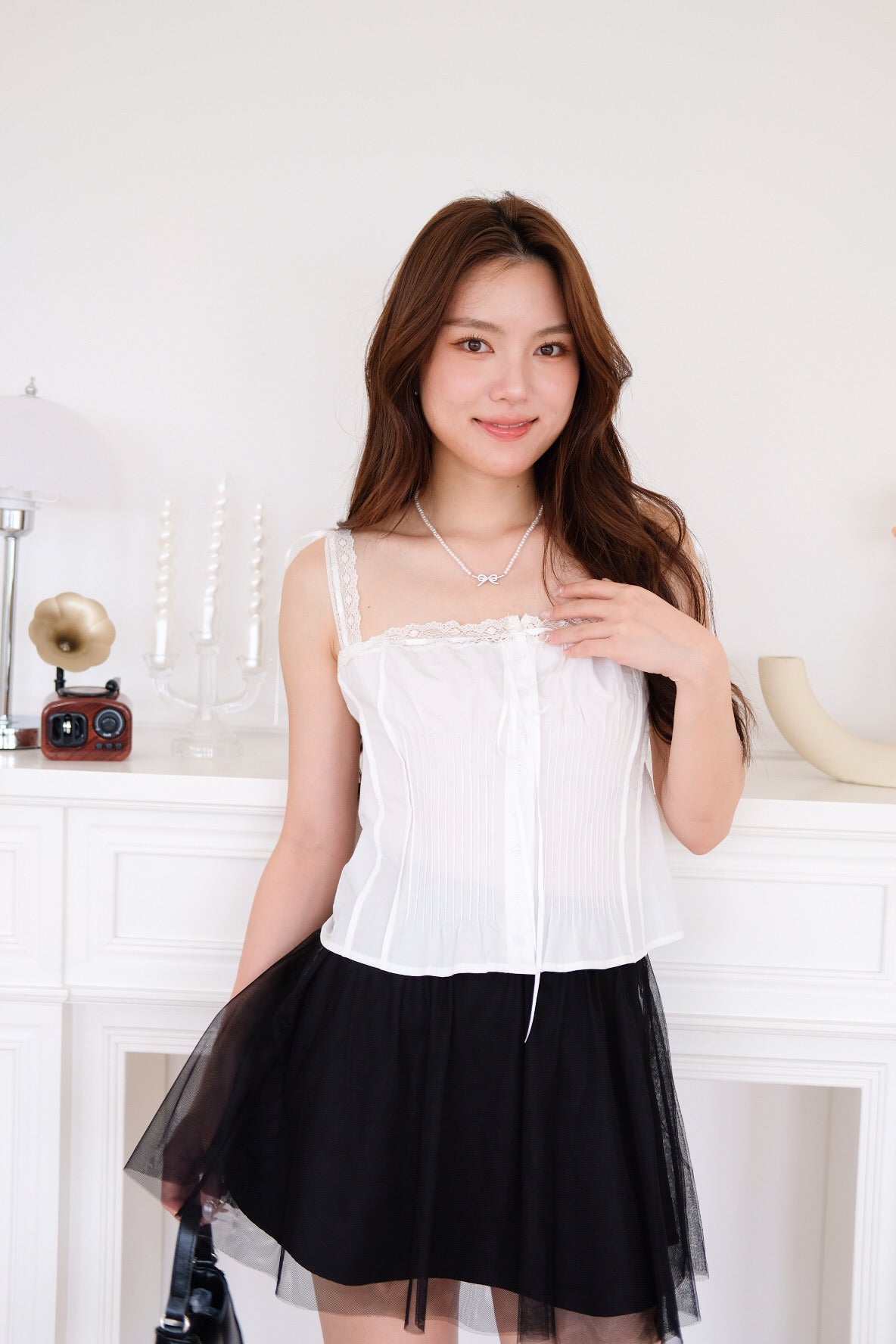 Vonnie Lace Pleated Top (White) [ETA 12 Sept]