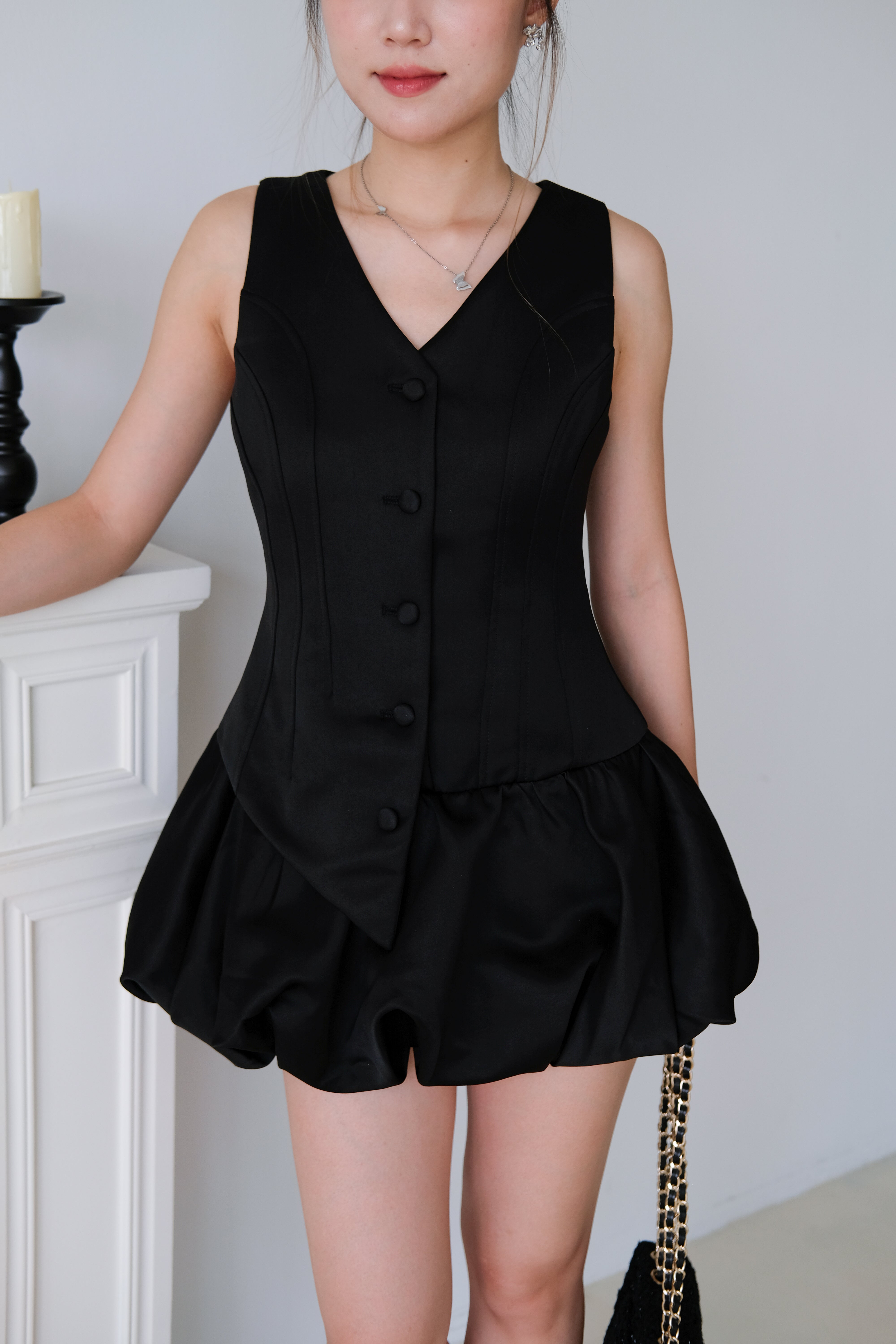 Elise Sculpted Bubble Dress (Black)