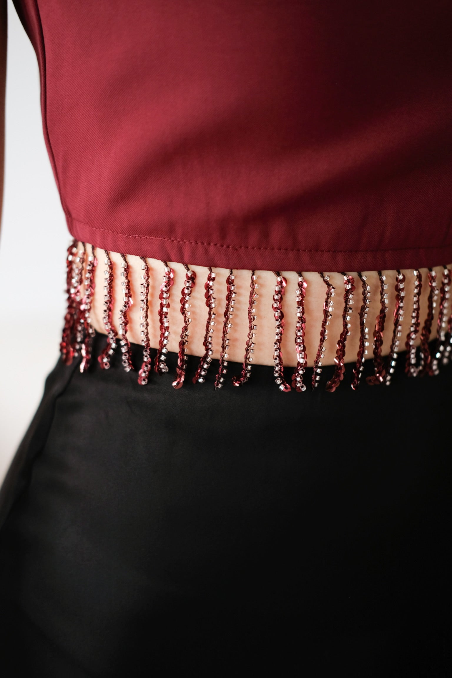 Amaria Embellished Tassel Crop Top (Maroon)