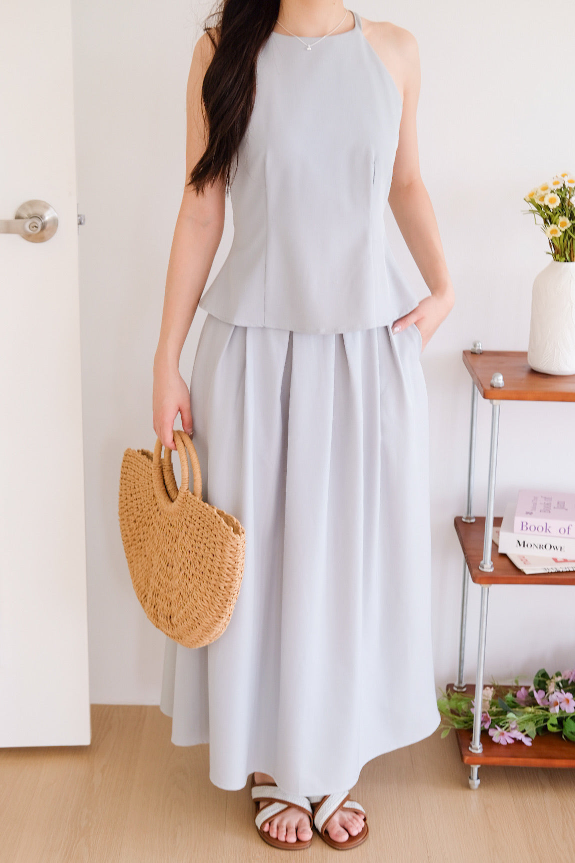 Agnes Halter Maxi Set (Nude Blue)