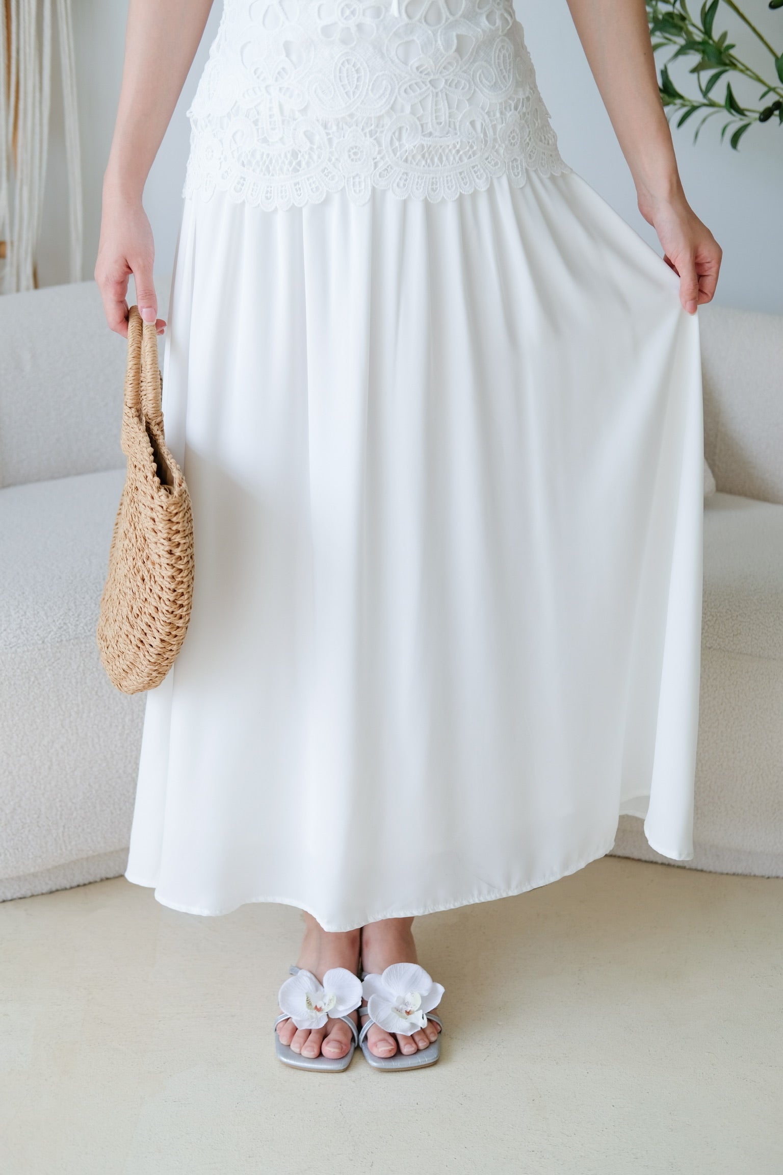 Saphira Crochet Maxi Dress (White)