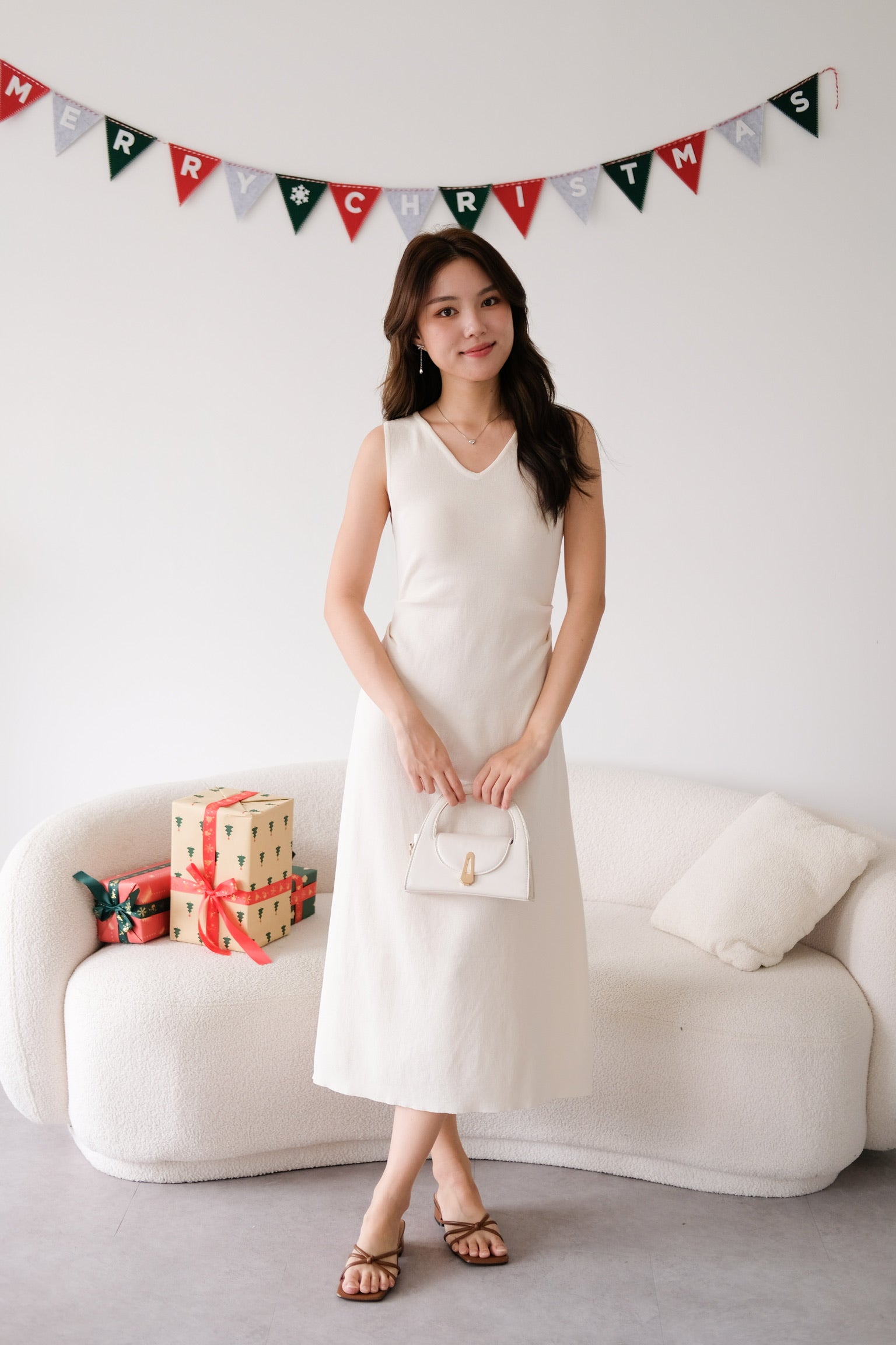Roxanne Knit Comfy Midaxi Dress (Cream)