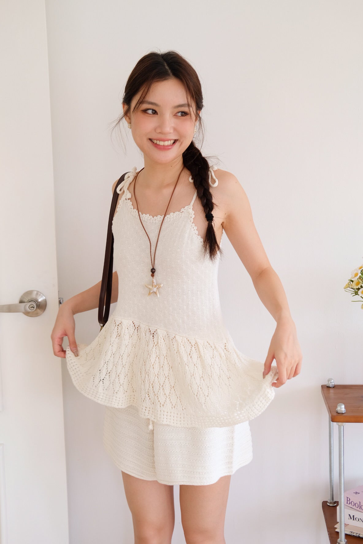 Jamie Self Tie Peplum Knit Top (Cream)