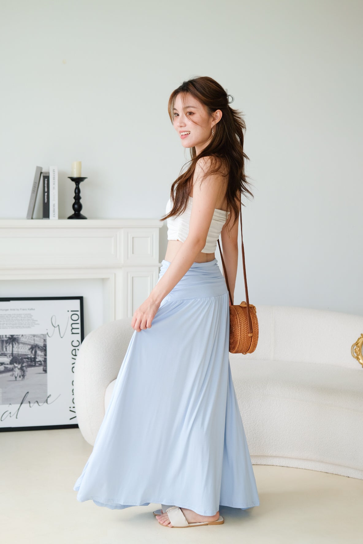 Emmeline Ruched Maxi Skirt (Baby Blue)