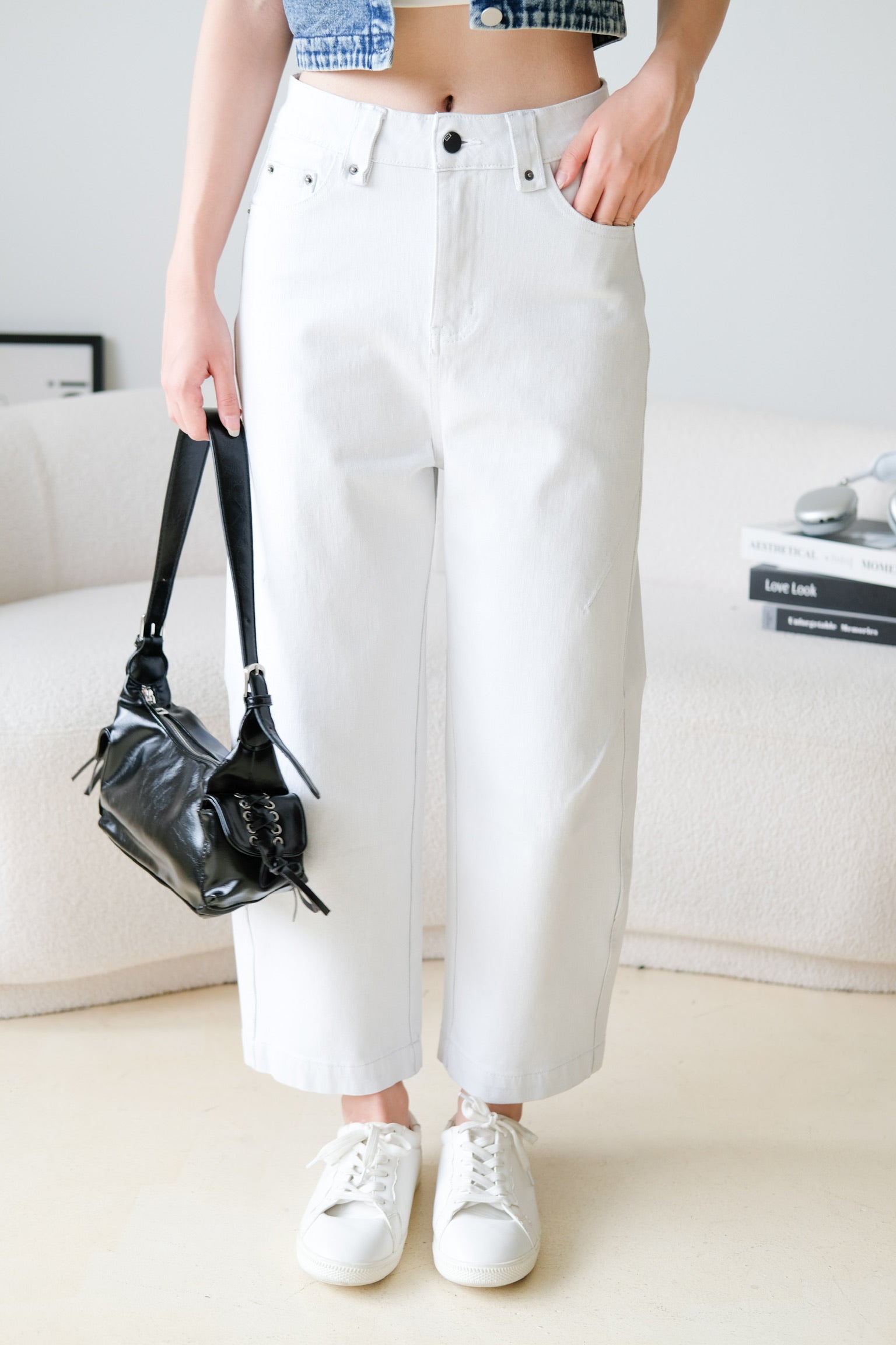 Barrel Wide Denim Jeans (Fog White)