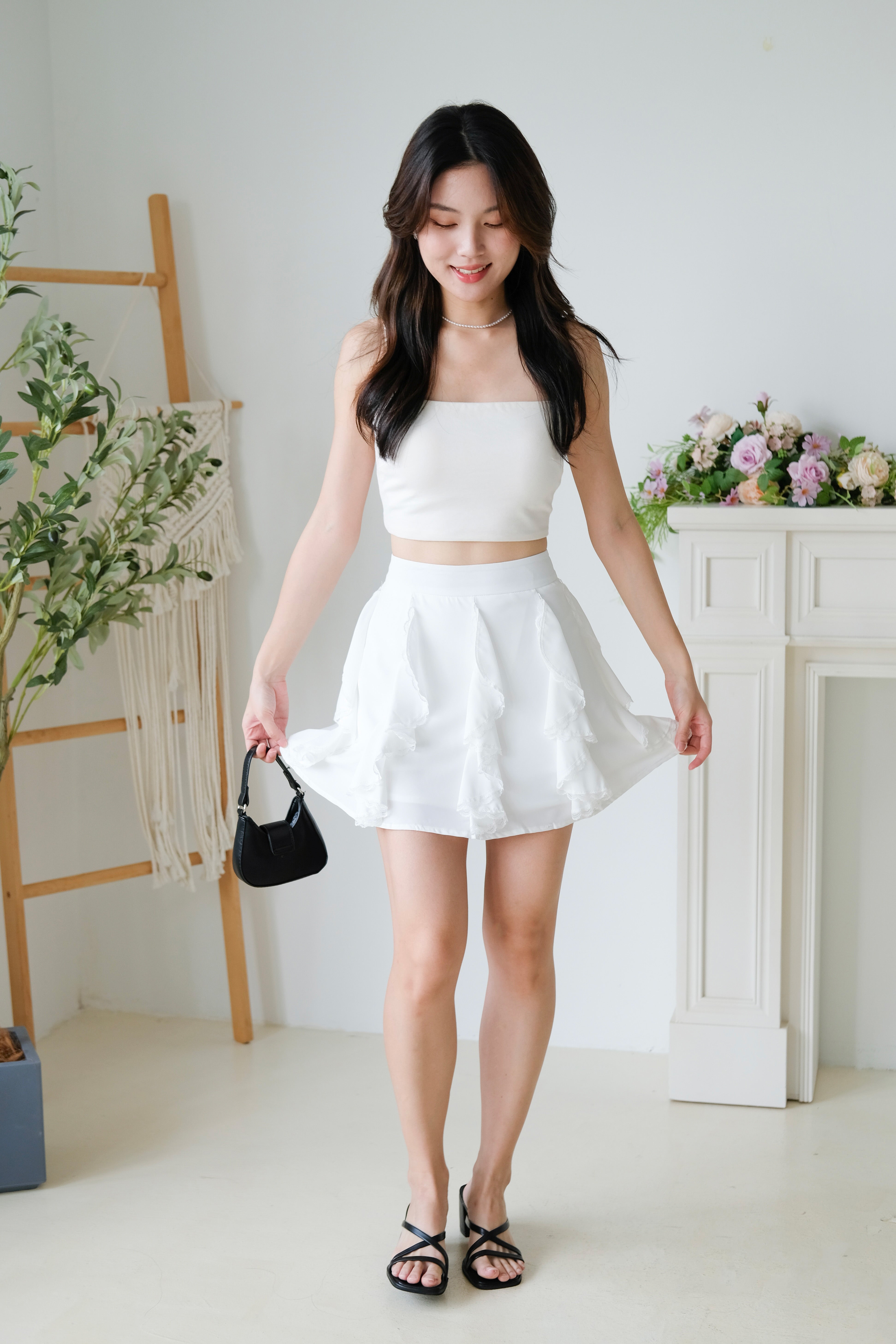 Winnie Ruffle Flare Skirt (White)
