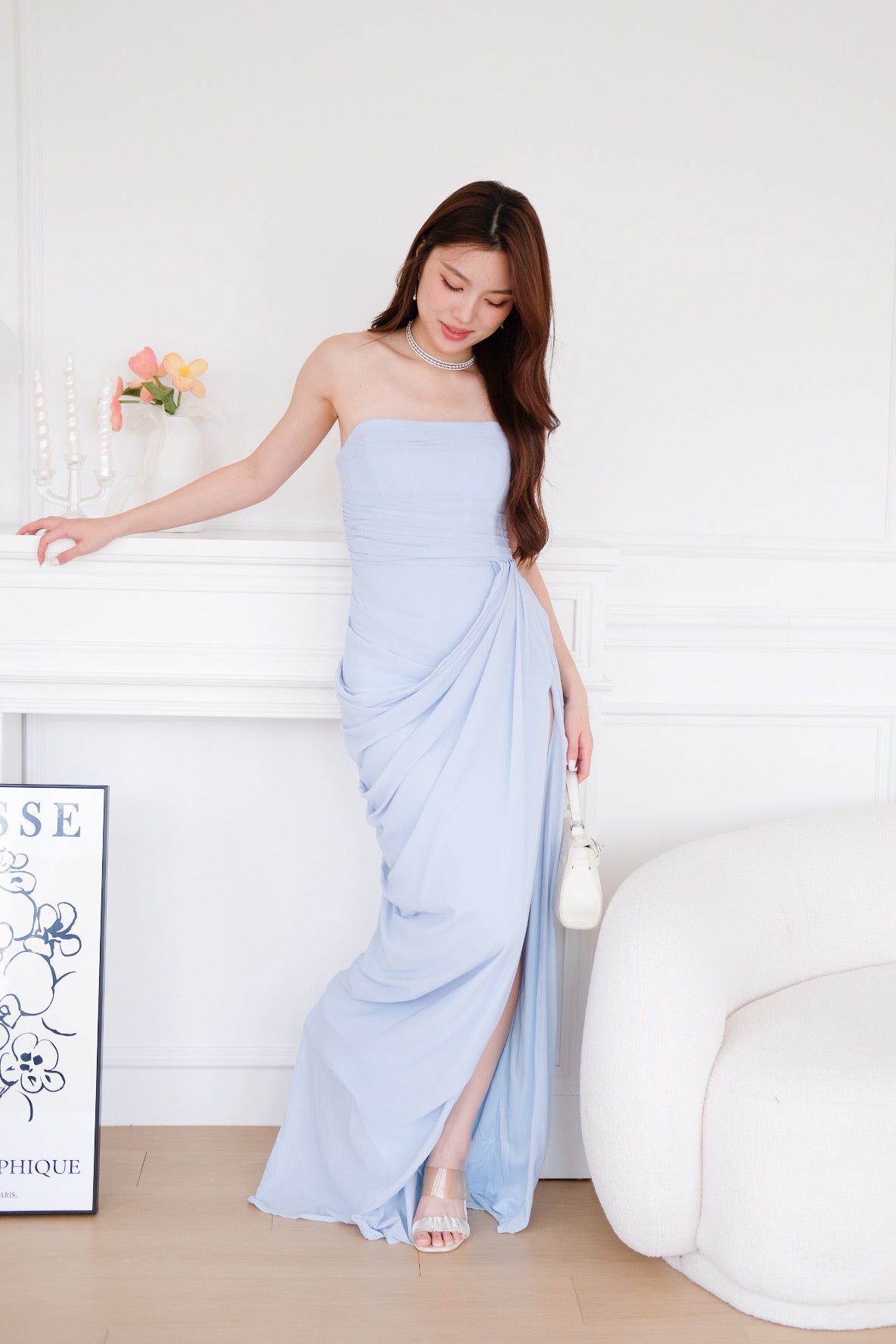 Seraphina Tube Corset Slit Maxi Dress (Pastel Blue)