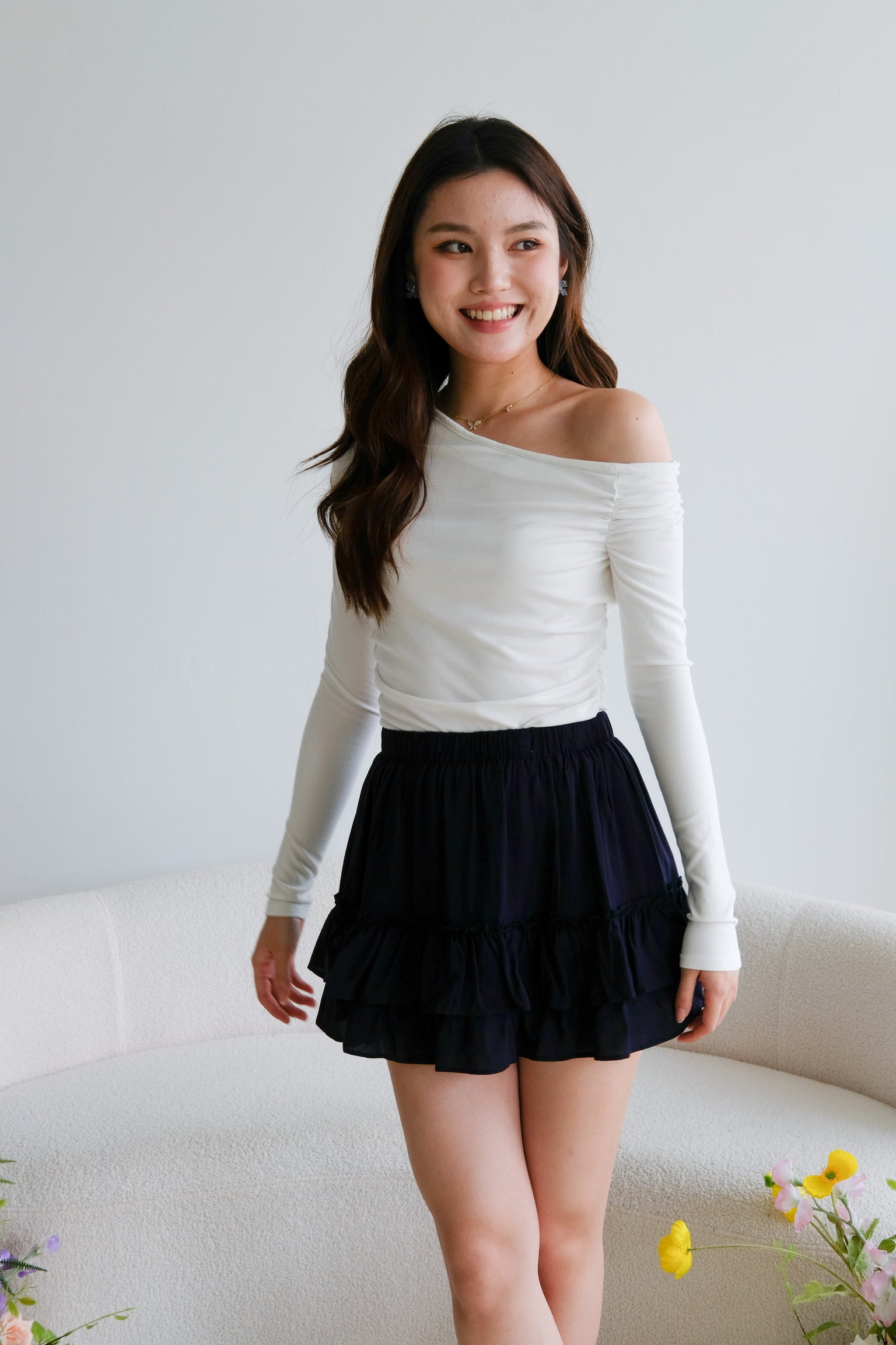 Mandy Ruffle Mini Skirt (Navy Blue)