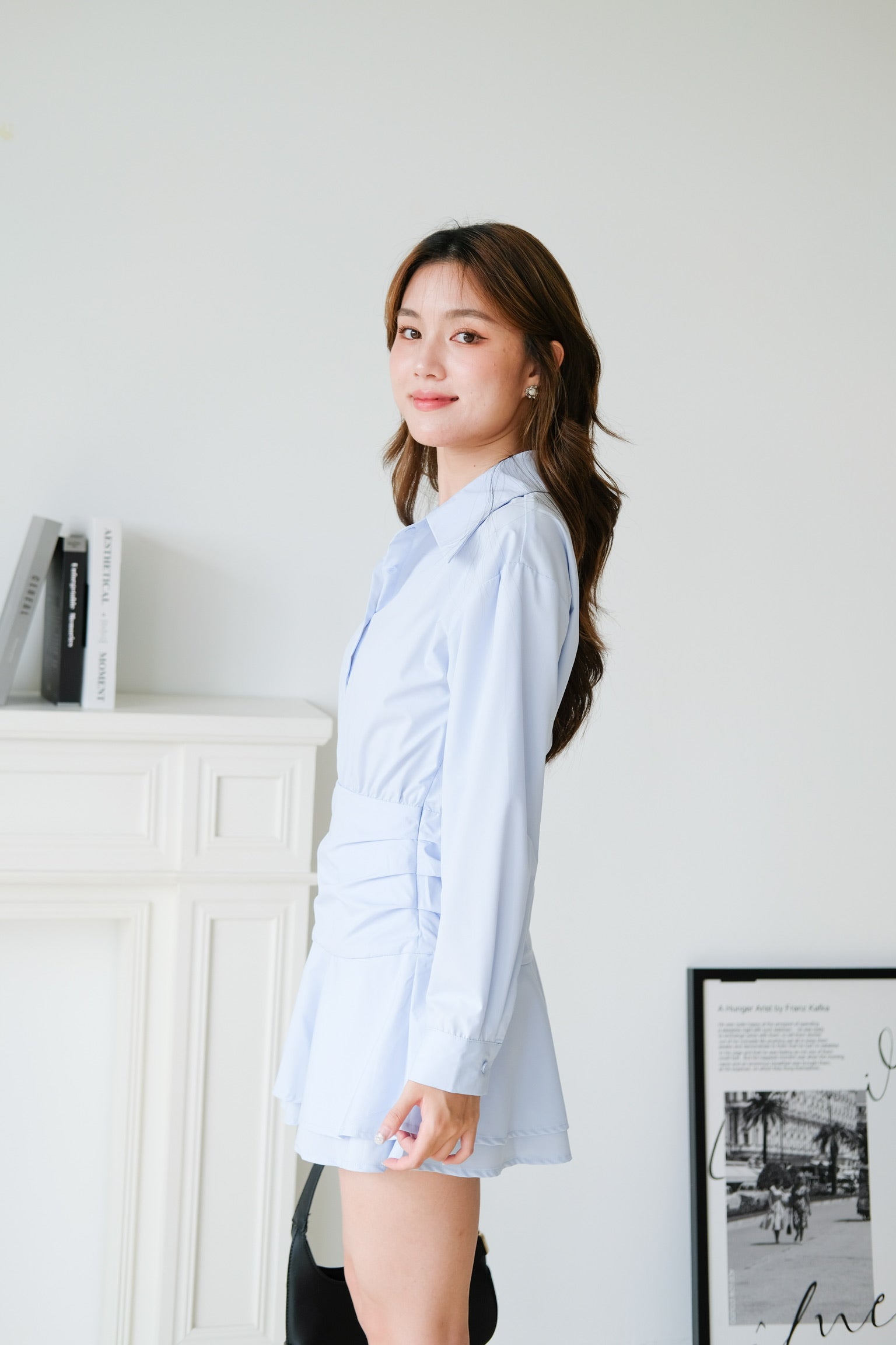 Ji-eun Collared Skater Shirt Dress (Light Blue)