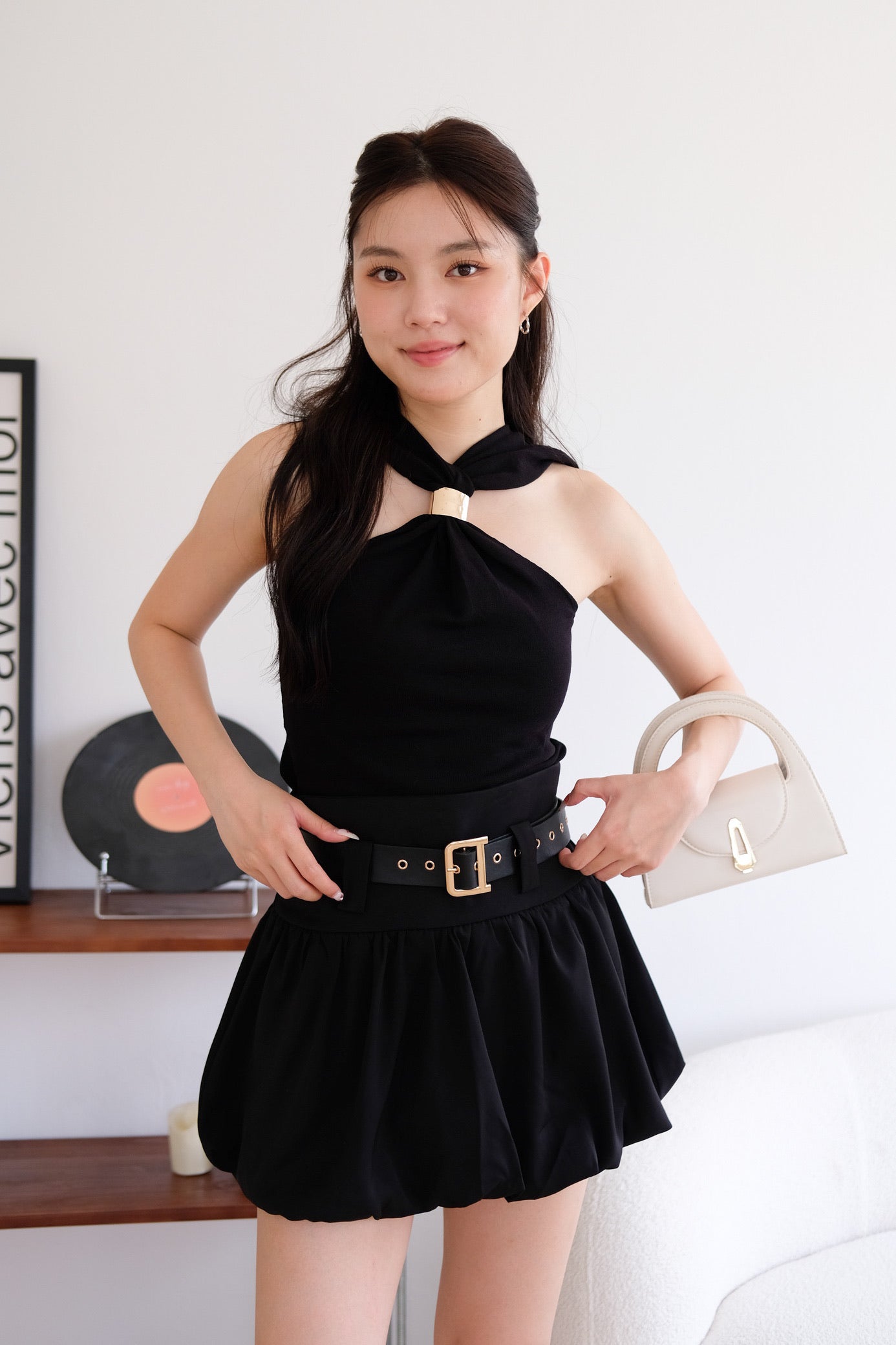 Suezette Halter Gold Ornament Knit Top (Black)