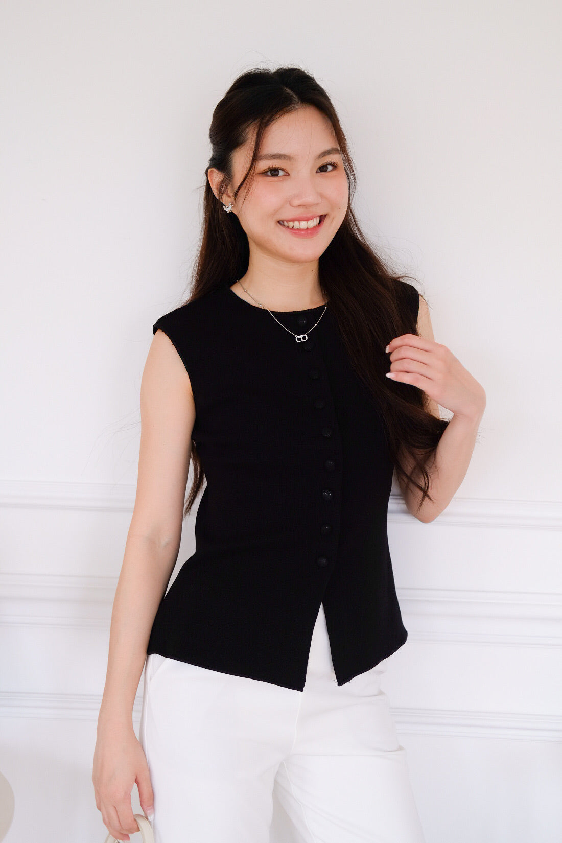 Alden Button Knit Tank Top (Black)